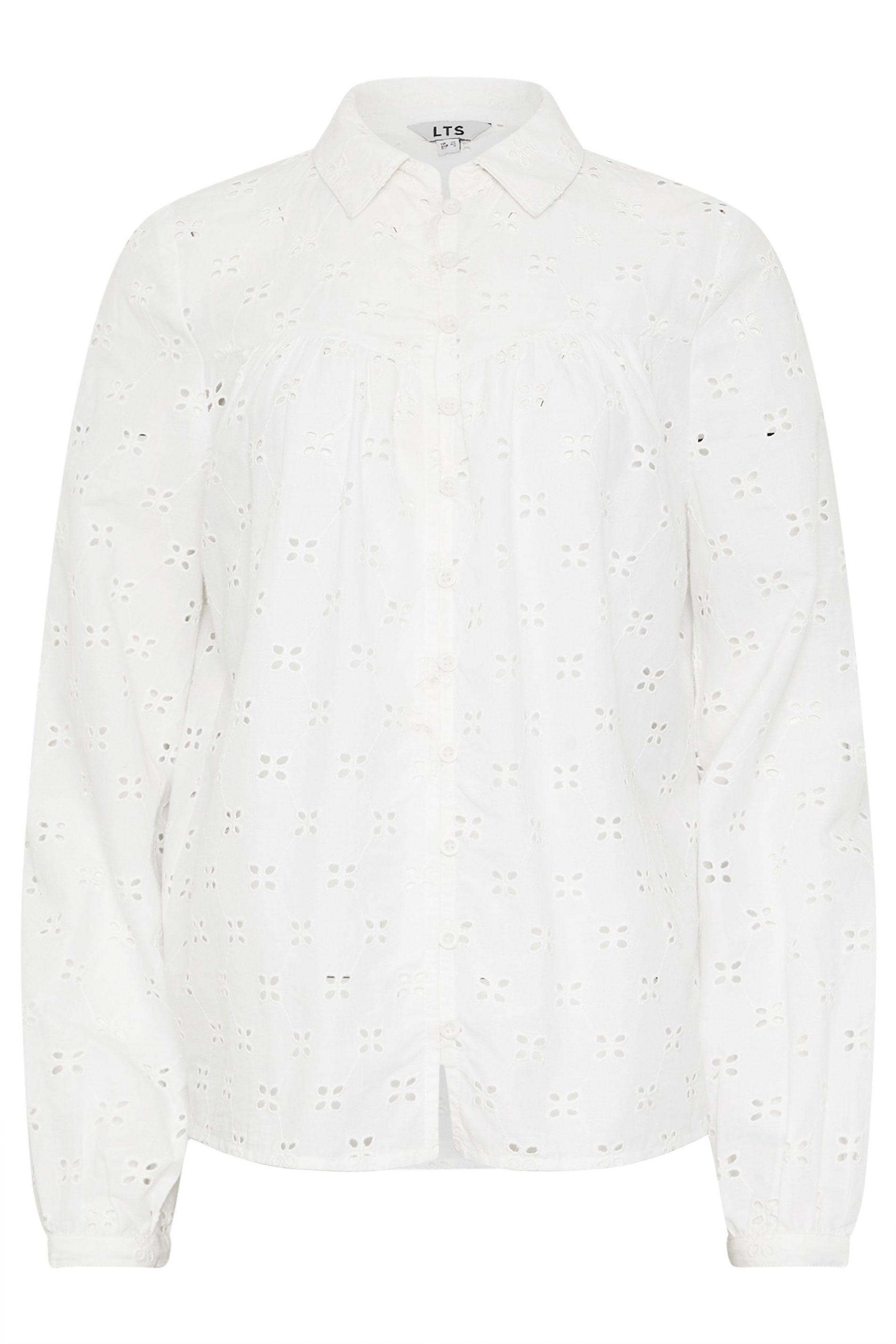 LTS Tall White Cotton Broderie Yoke Shirt | Long Tall Sally 6