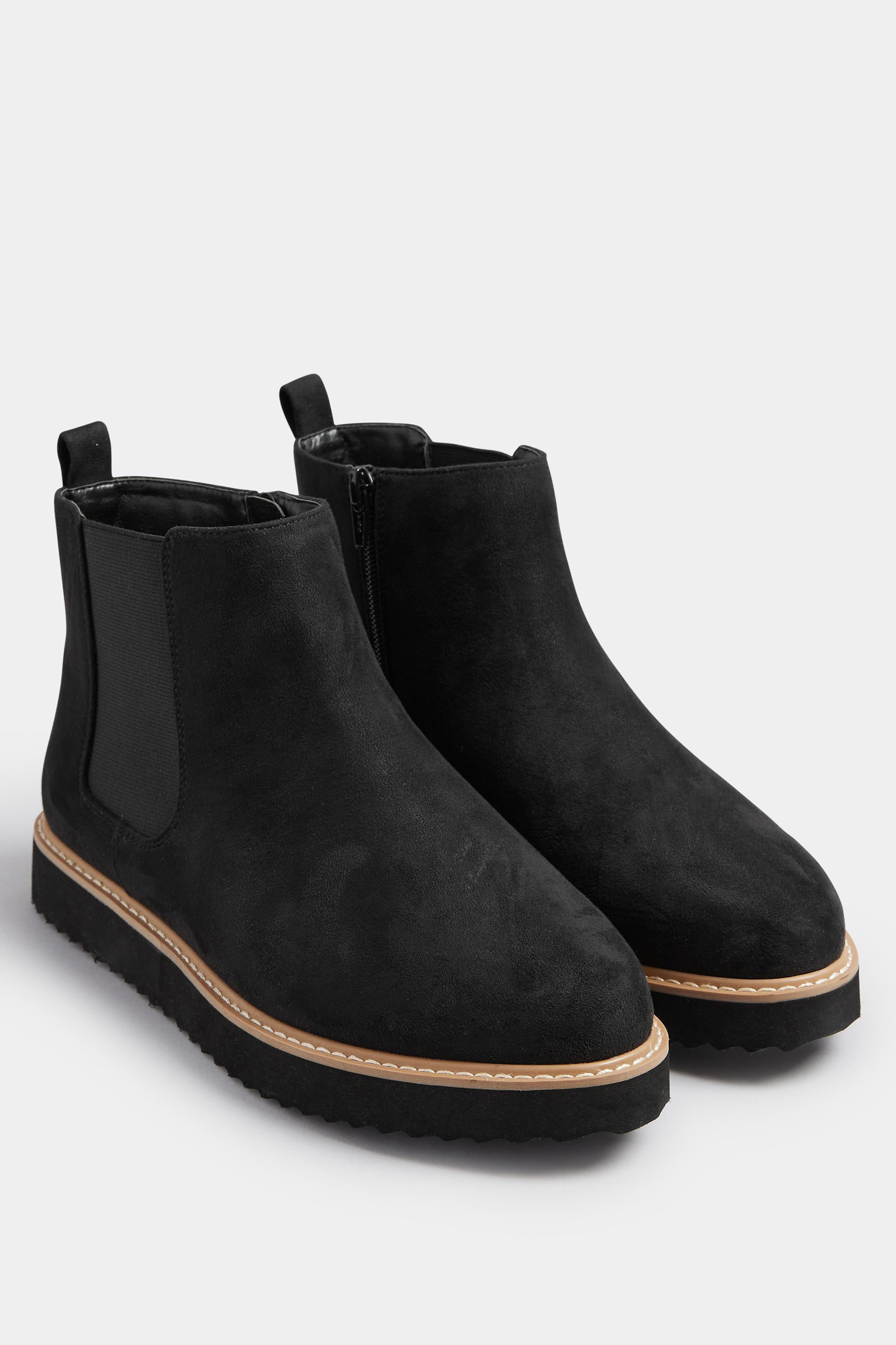 Black Faux Suede Contrast Trim Chelsea Boots In Extra Wide EEE Fit | Yours Clothing 2