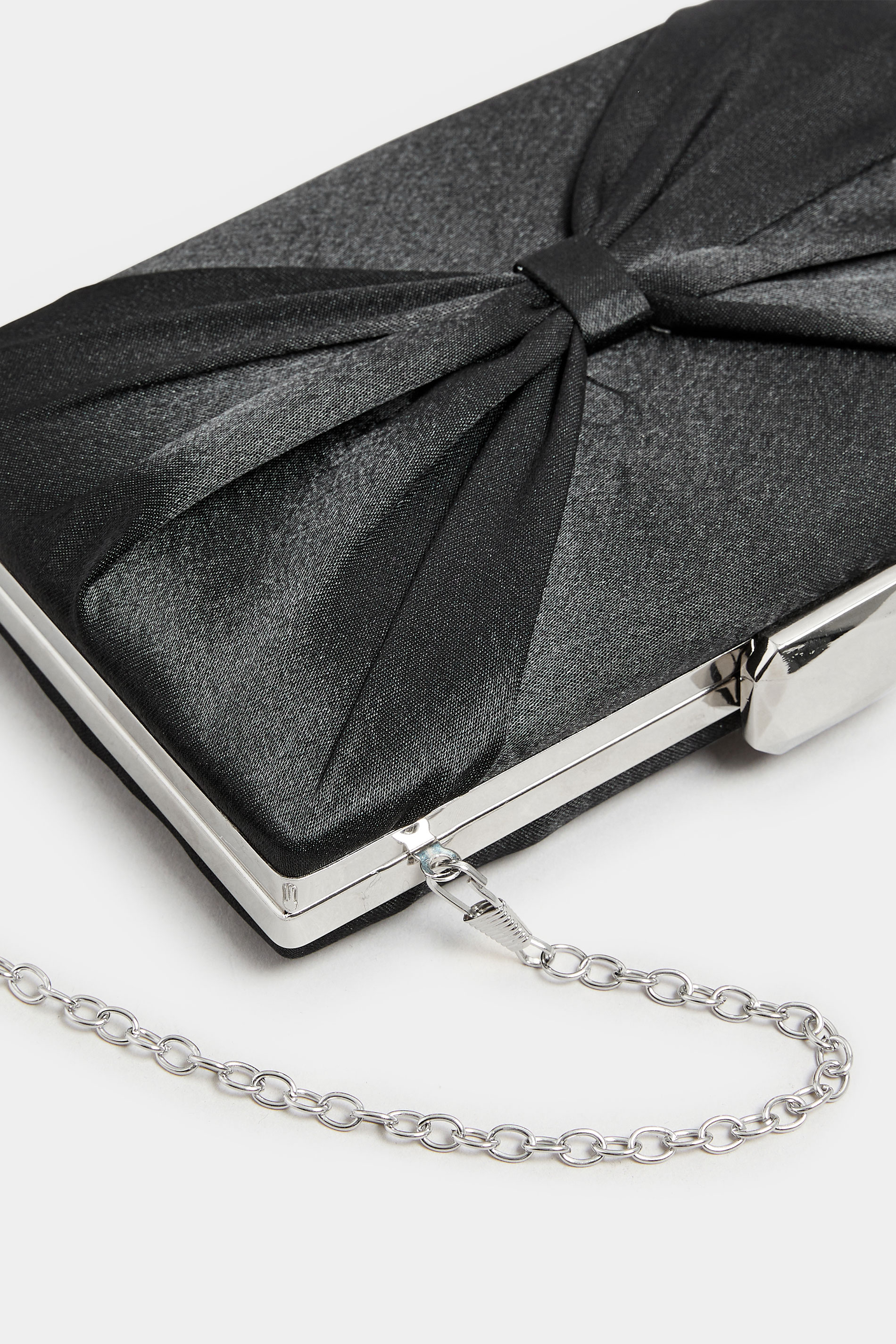 Black Satin Bow Detail Clutch Bag | Yours Clothing 6