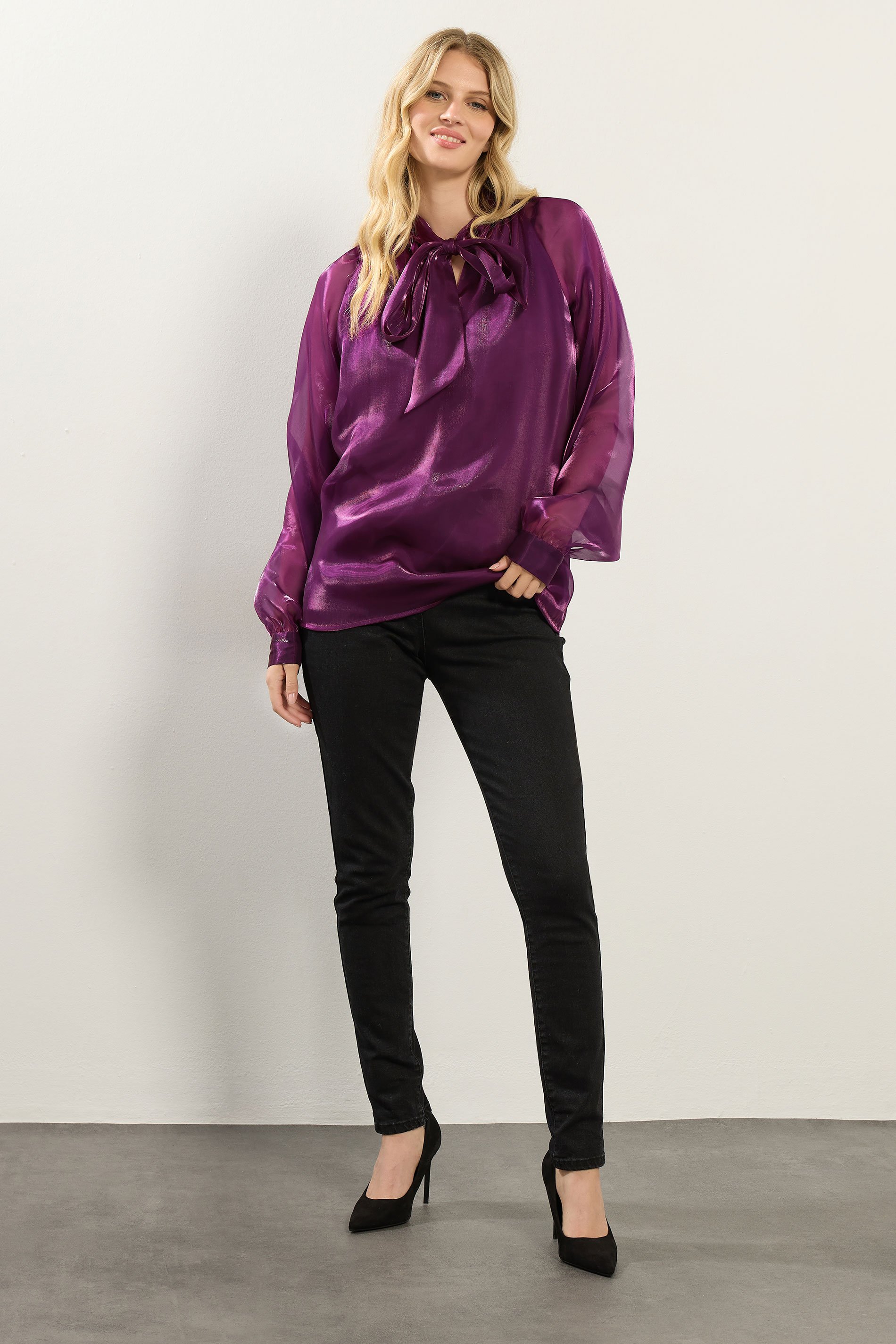 LTS Tall Purple Organza Tie Neck Blouse | Long Tall Sally 3