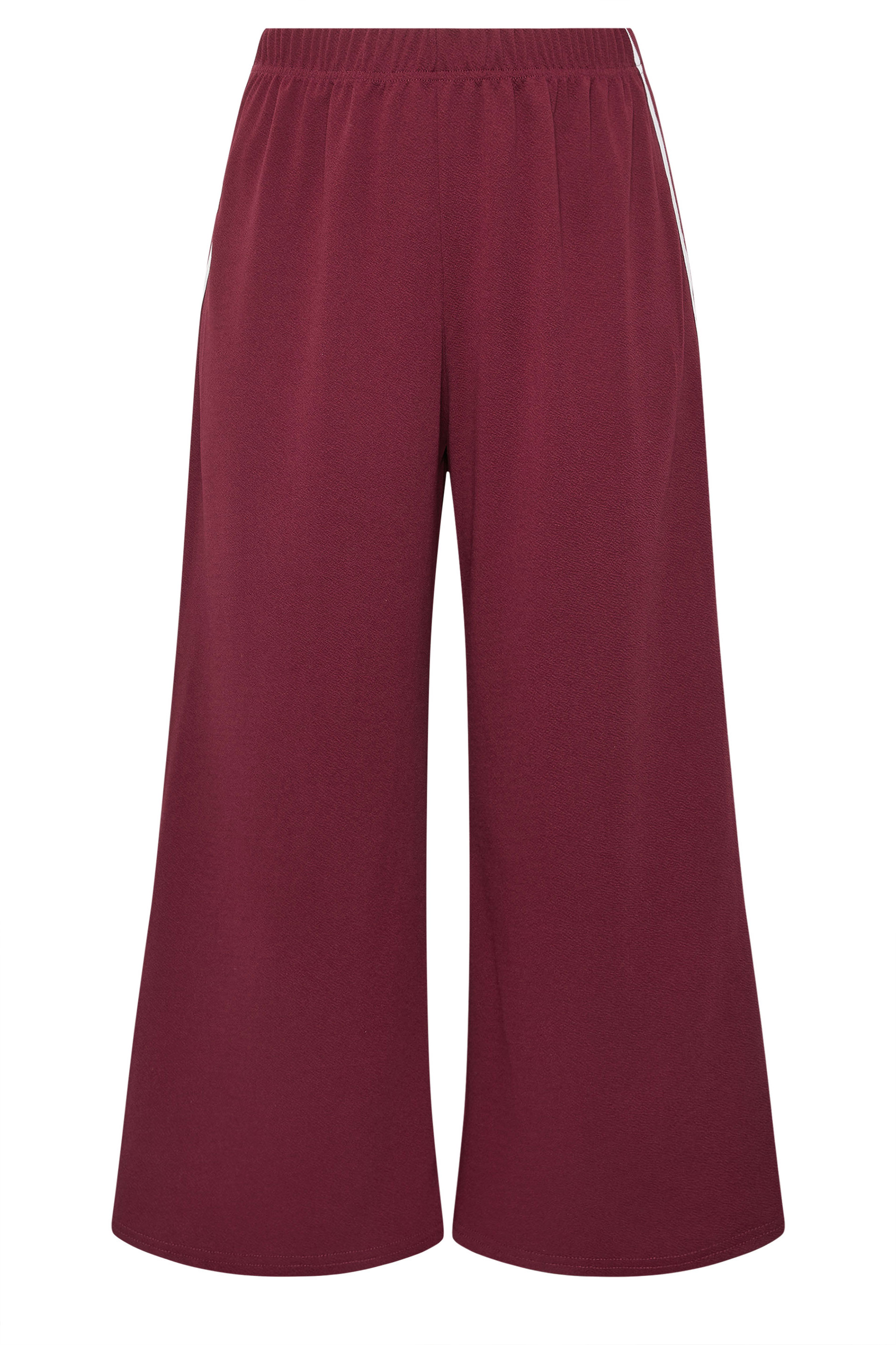 LIMITED COLLECTION Plus Size Burgundy Red Side Stripe Wide Leg Trousers | Yours Clothing 1