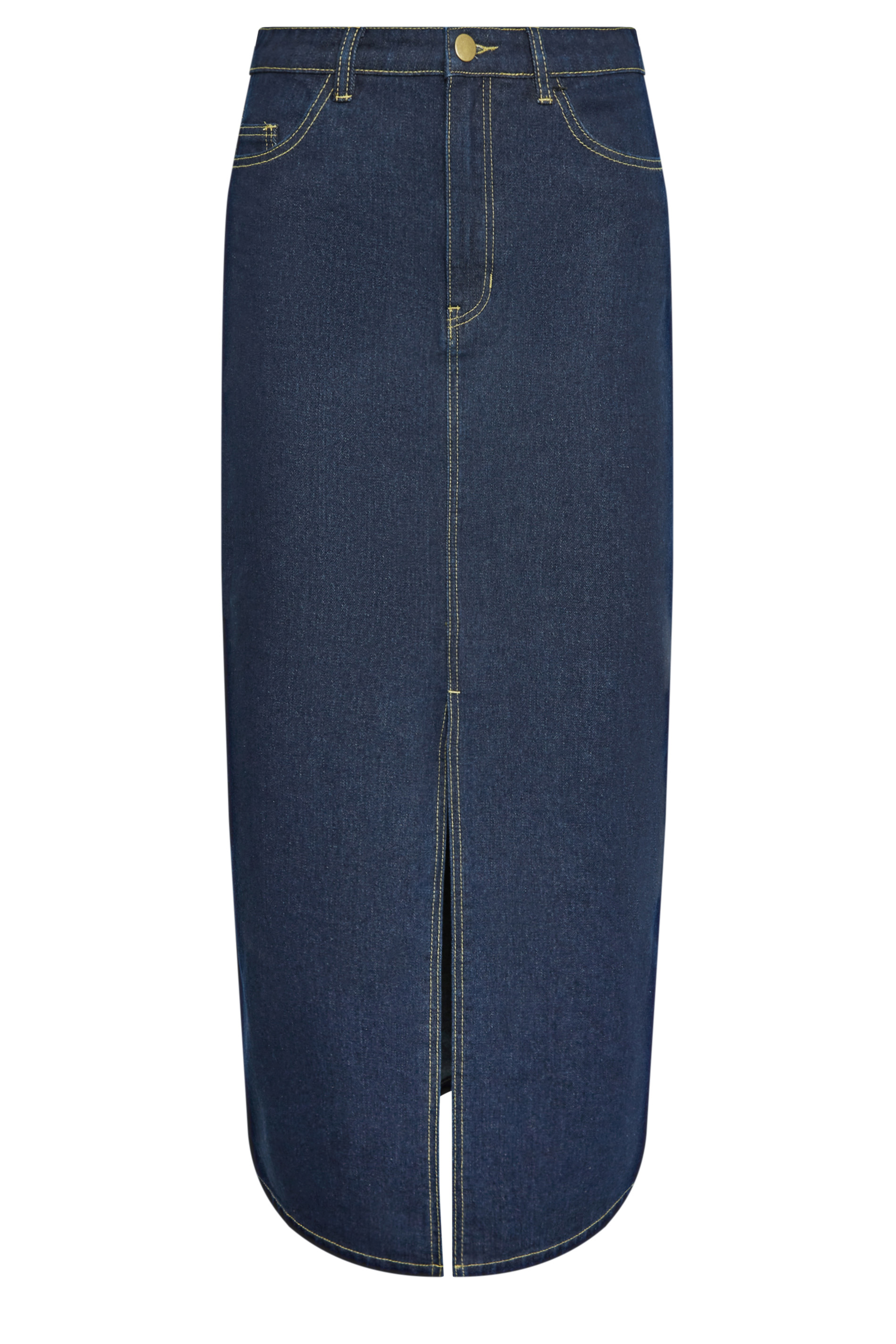 LTS Tall Dark Blue Denim Split Midi Skirt | PixieGirl | Long