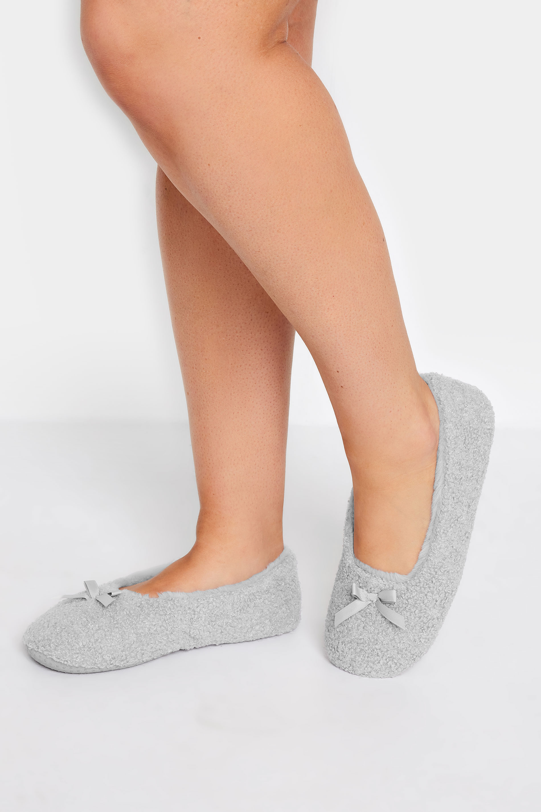 Grey Teddy Ballet Slippers In Wide E Fit | Yours Clothing 1