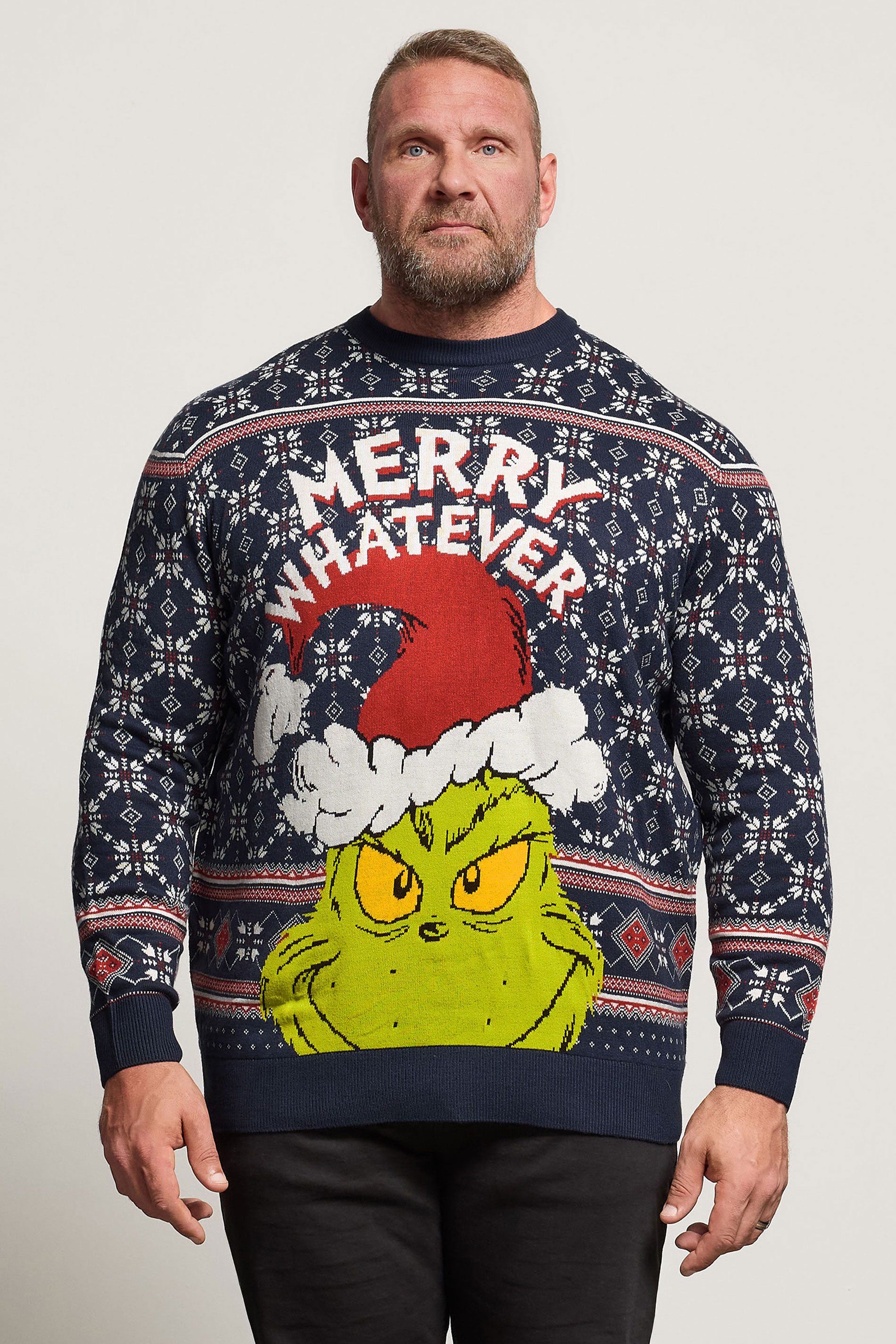 BadRhino Big & Tall Navy Blue Fairisle Grinch Christmas Jumper | BadRhino 2