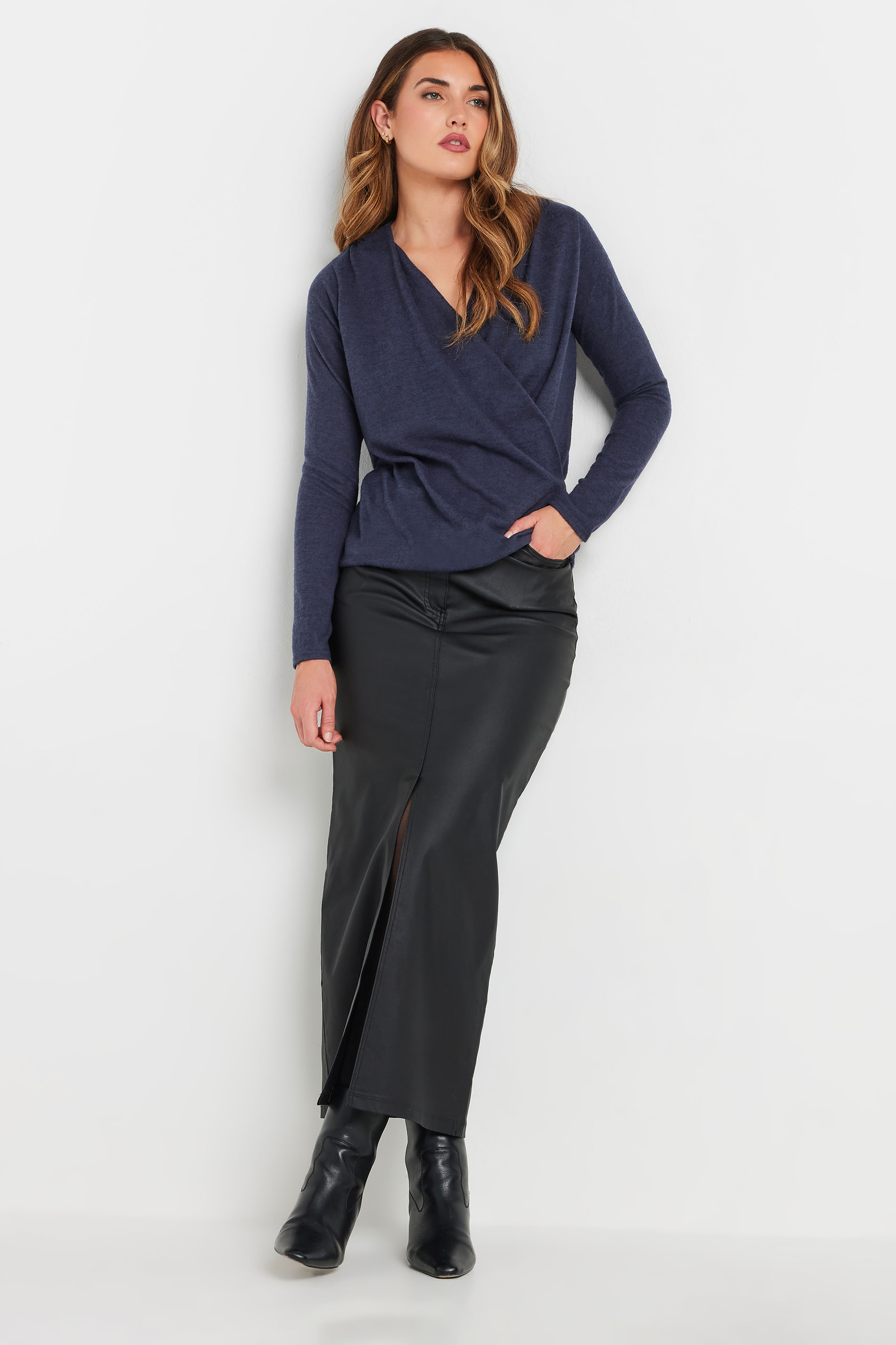 LTS Tall Navy Blue Soft Touch Wrap Top | Long Tall Sally 2