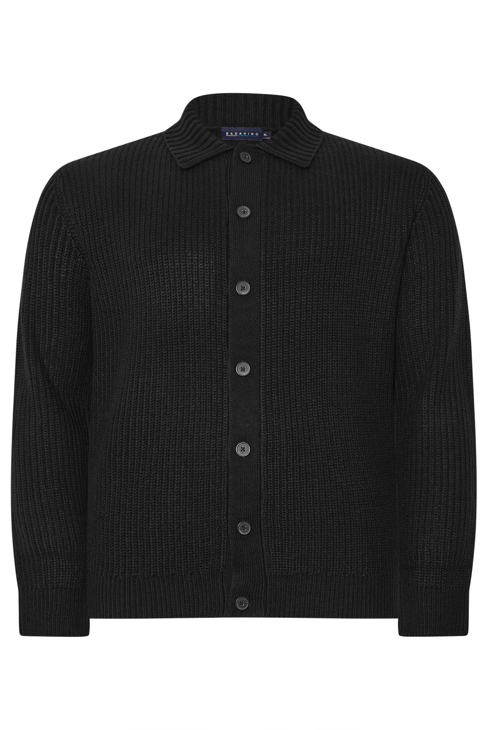 BadRhino Big & Tall Black Long Sleeve Knitted Shirt | BadRhino 8