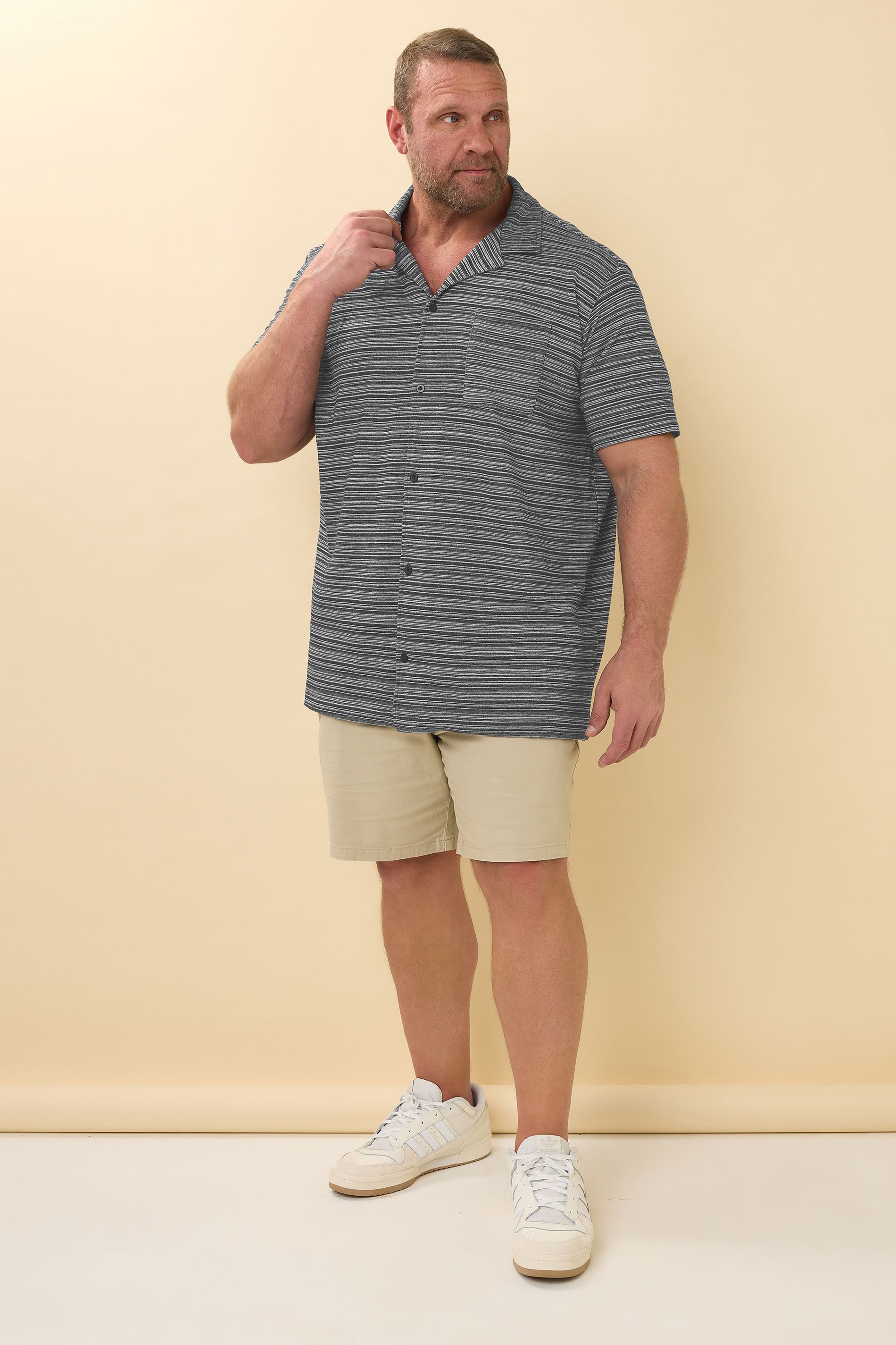 BadRhino Big & Tall Black Jacquard Stripe Jersey Revere Shirt | BadRhino 3