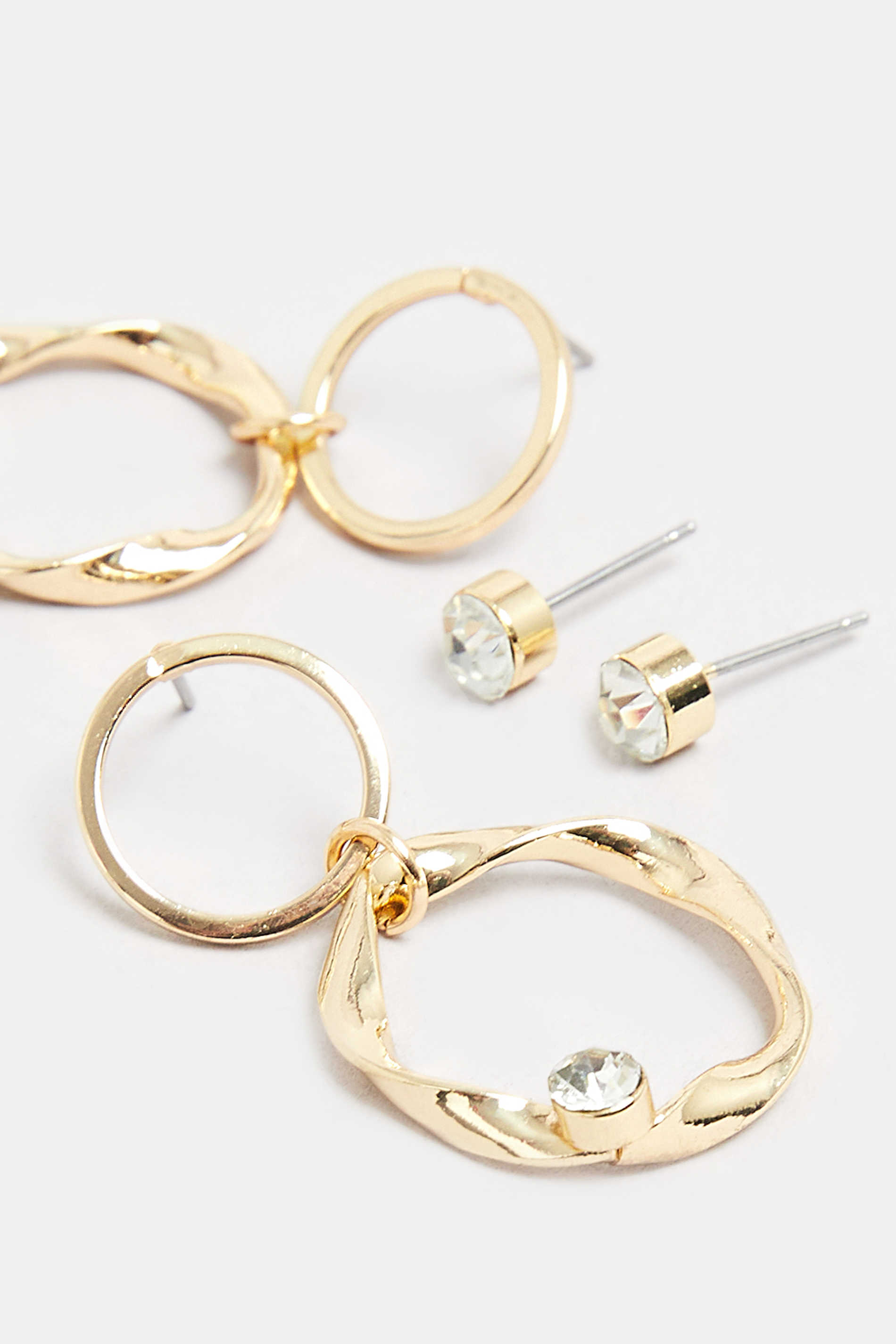 2 PACK Gold Tone Diamante Twisted Circle & Stud Earring Set | Yours Clothing 4