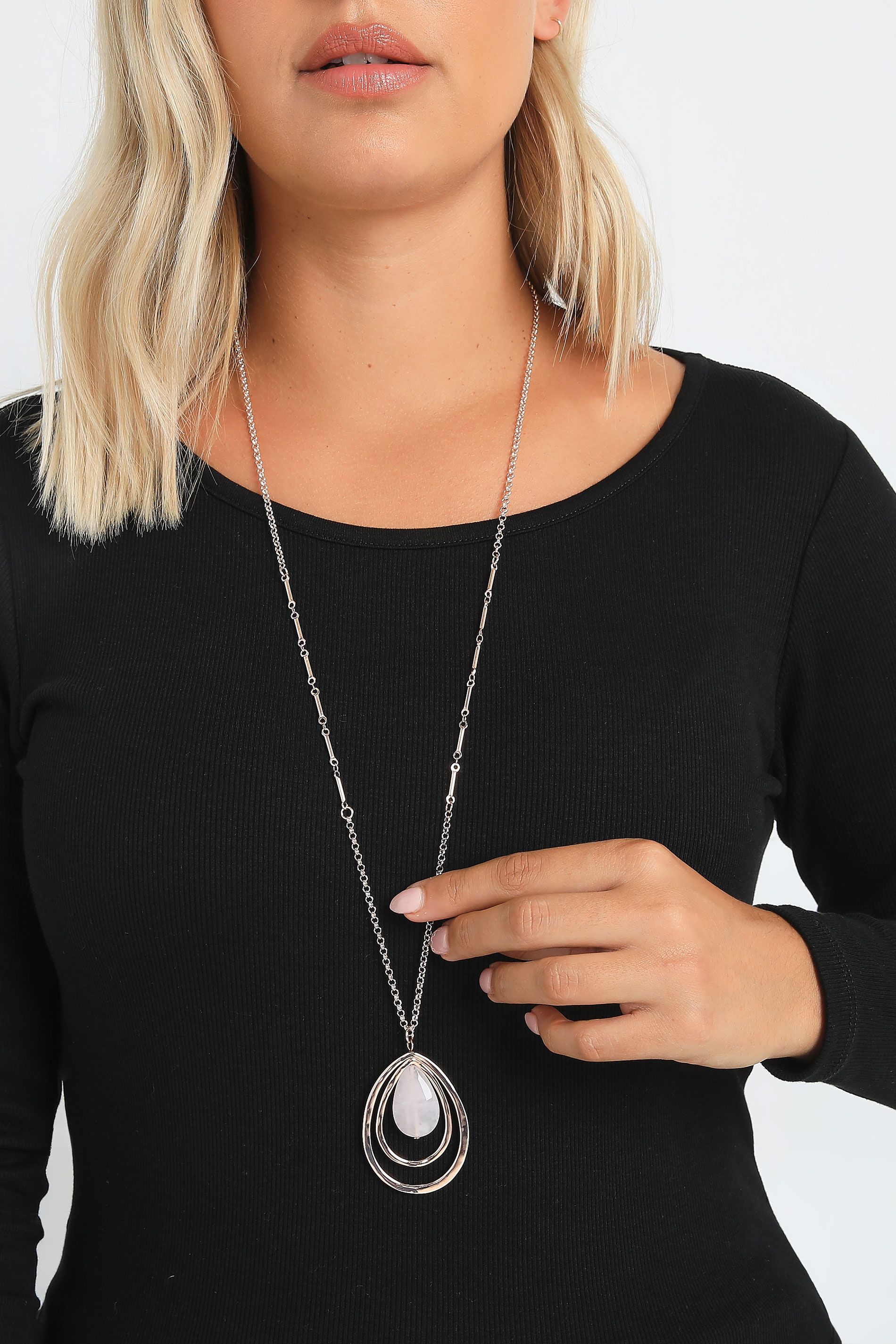 Rose Gold Tone Long Tear Drop Pendant Necklace | Yours Clothing 1