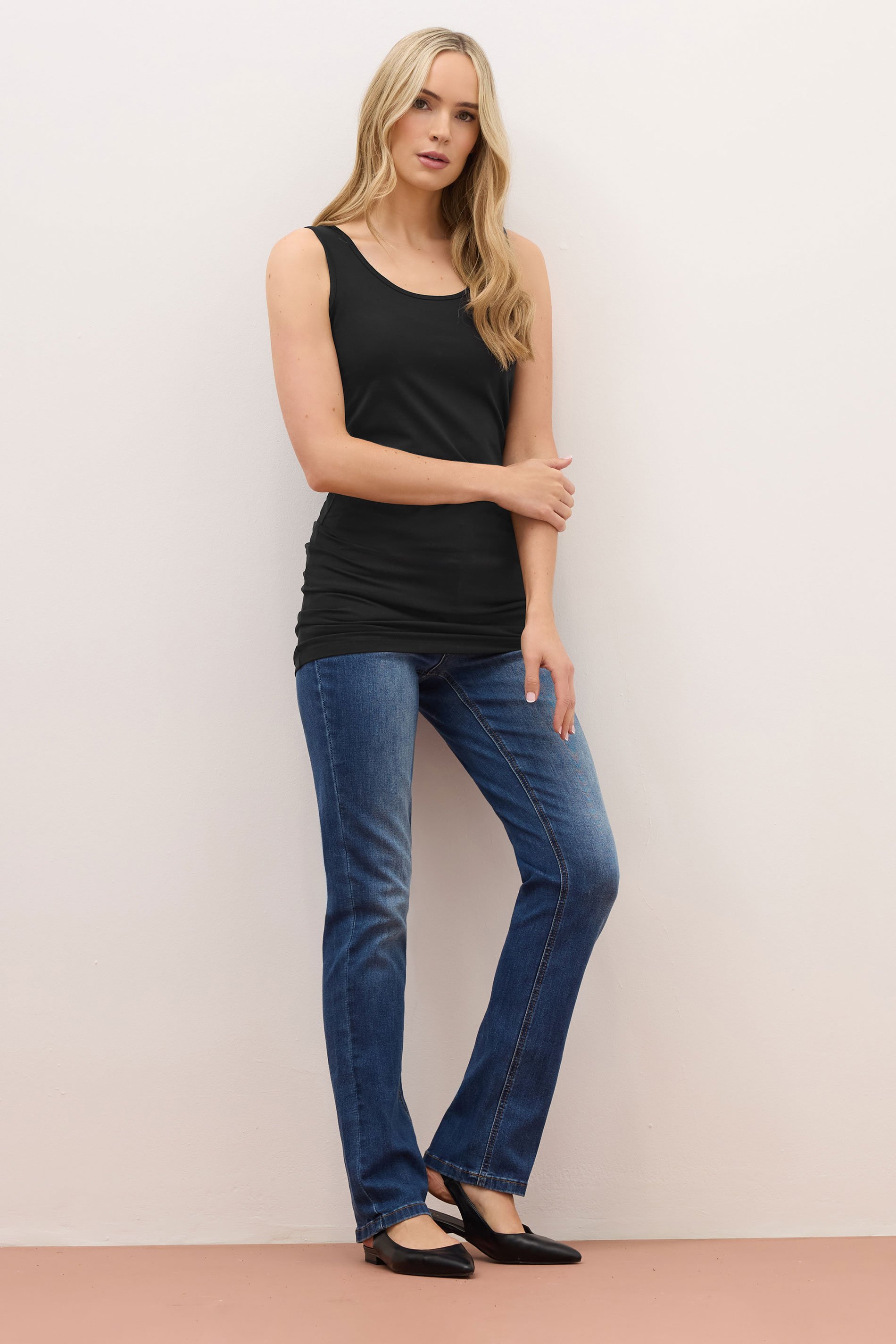 LTS MADE FOR GOOD Black Cotton Longline Vest Top | Long Tall Sally  2