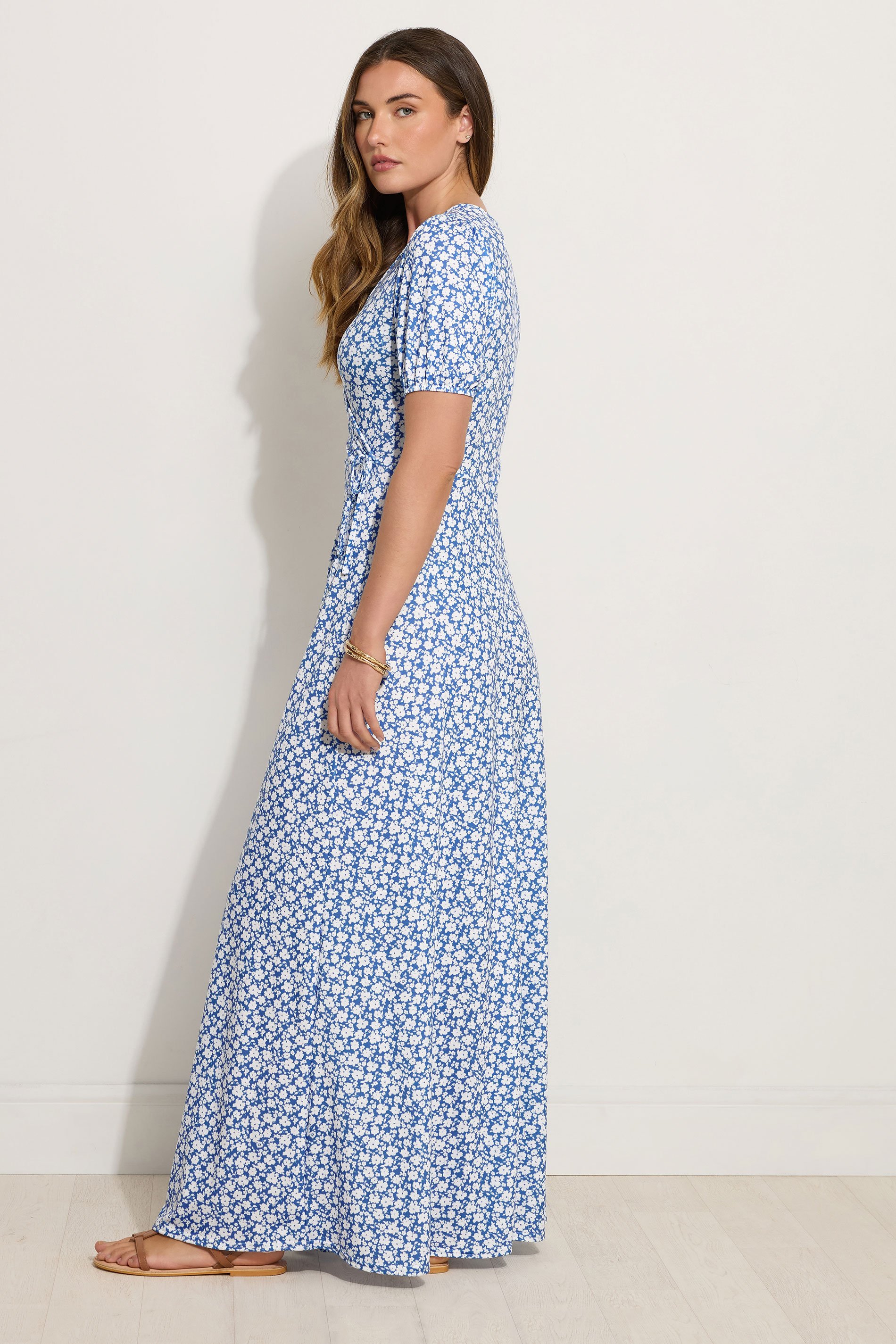 LTS Tall Blue Ditsy Floral Print Wrap Maxi Dress | Long Tall Sally 3