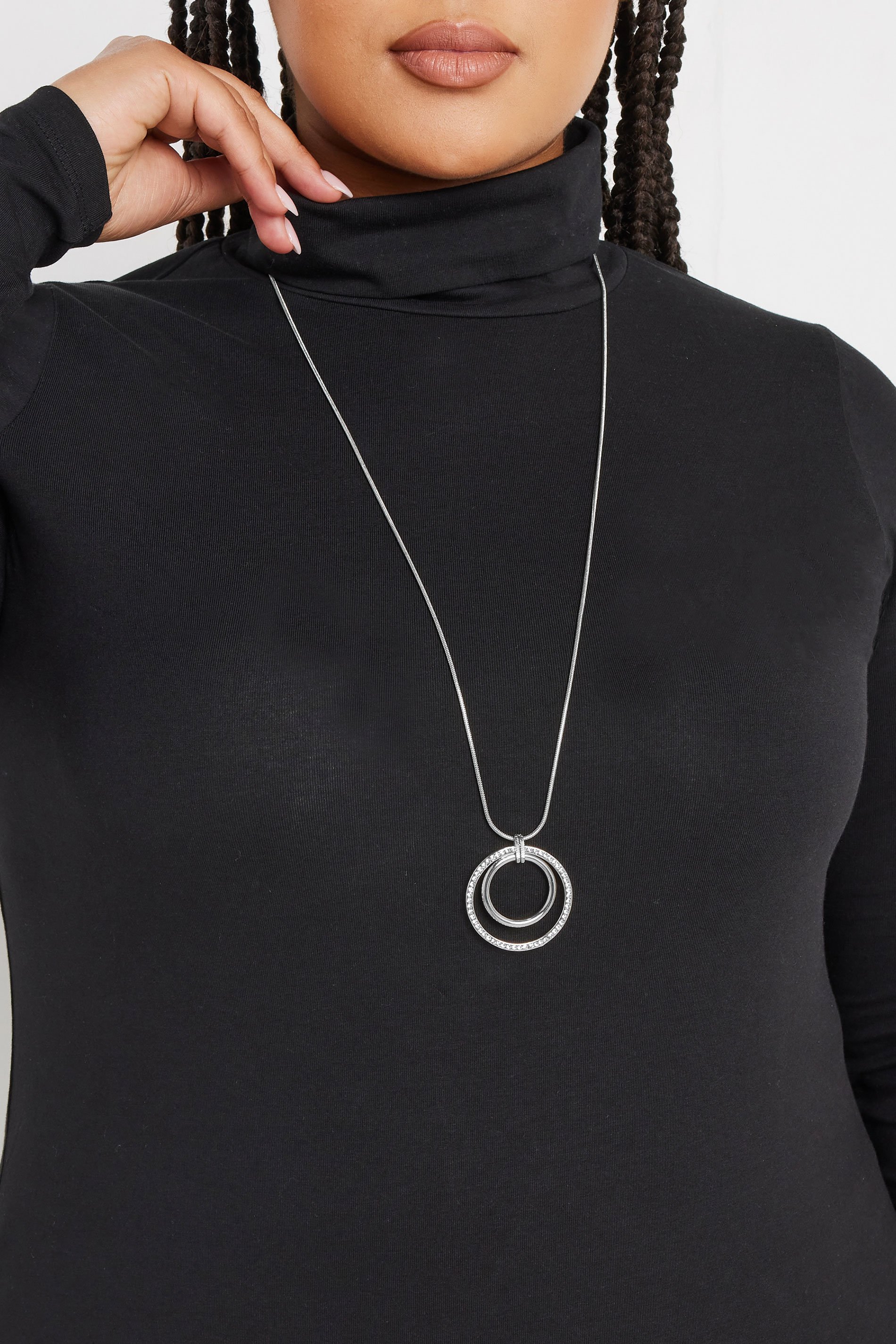 Silver Tone Diamante Circle Drop Necklace | Yours Clothing 1