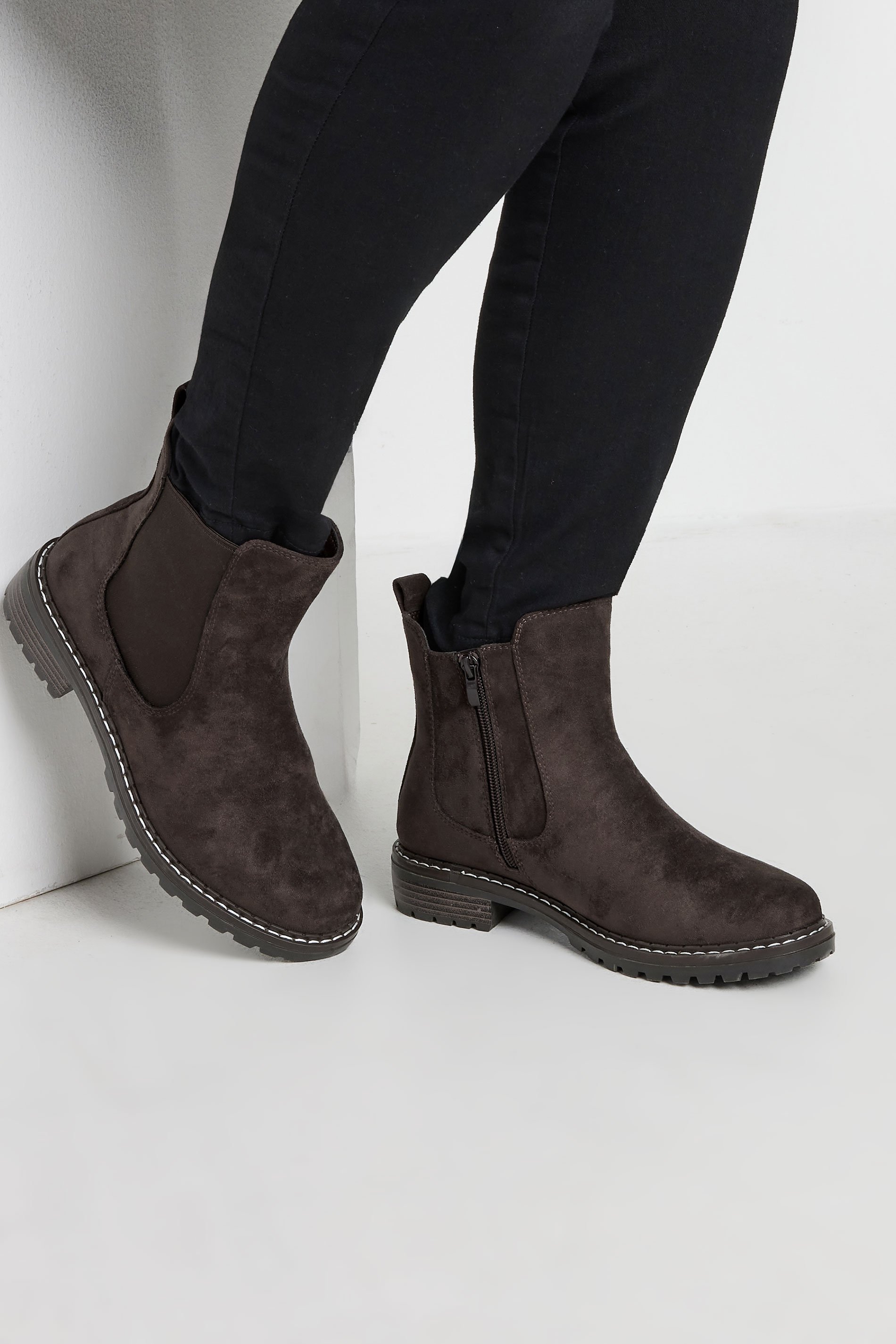 Brown Faux Suede Chelsea Boots In Wide E & Extra Wide EEE Fit | Yours Clothing 1