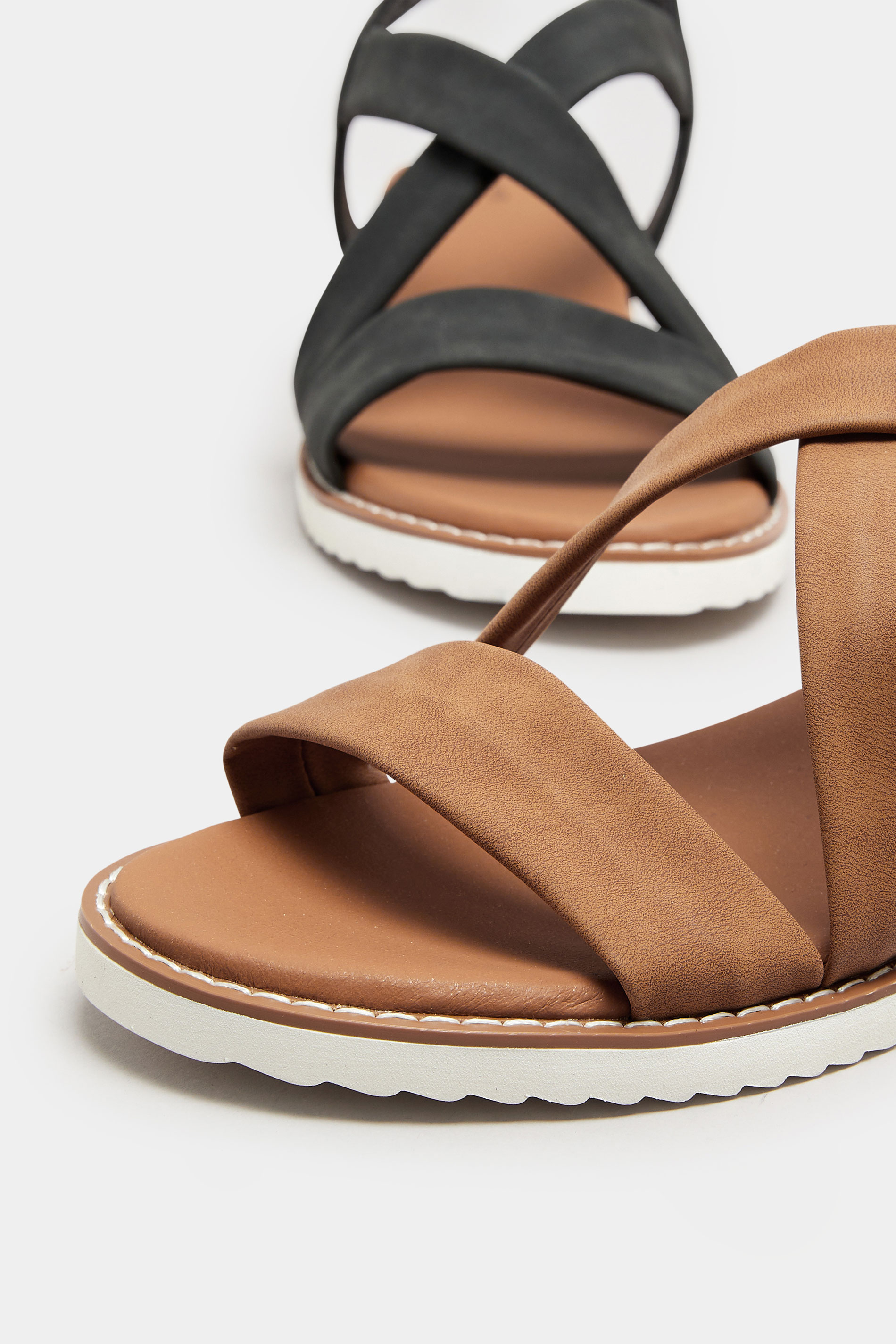 Brown Cross Over Strappy Wedge Sandals In Wide E & Extra Wide EEE Fit | Yours Clothing 6