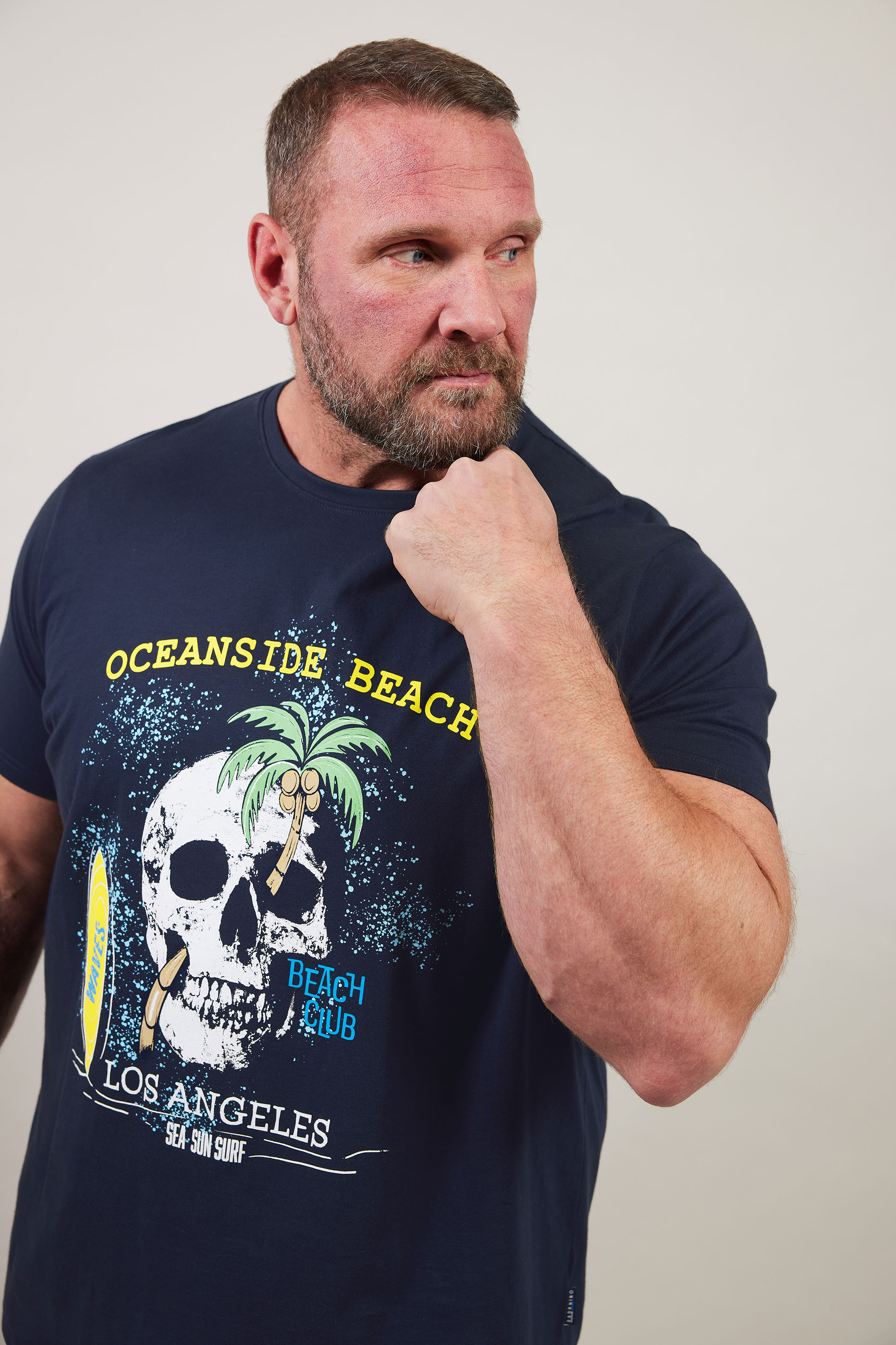 BadRhino Big & Tall Navy Blue 'Oceanside Beach' Graphic T-Shirt | BadRhino 1
