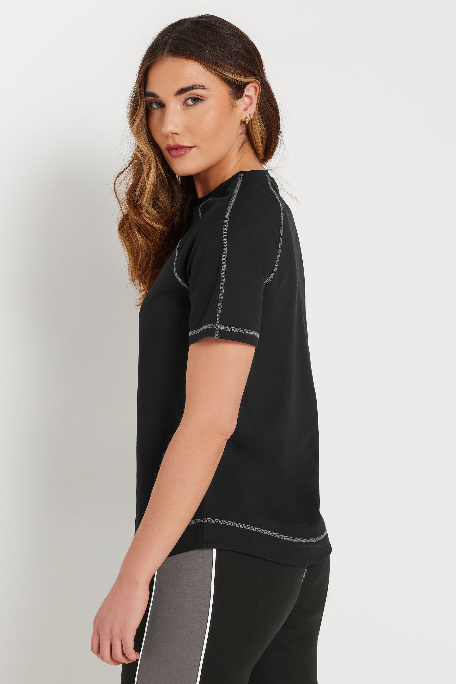 LTS Tall Black Active Curved Hemline Stitched T-Shirt | Long Tall Sally 5