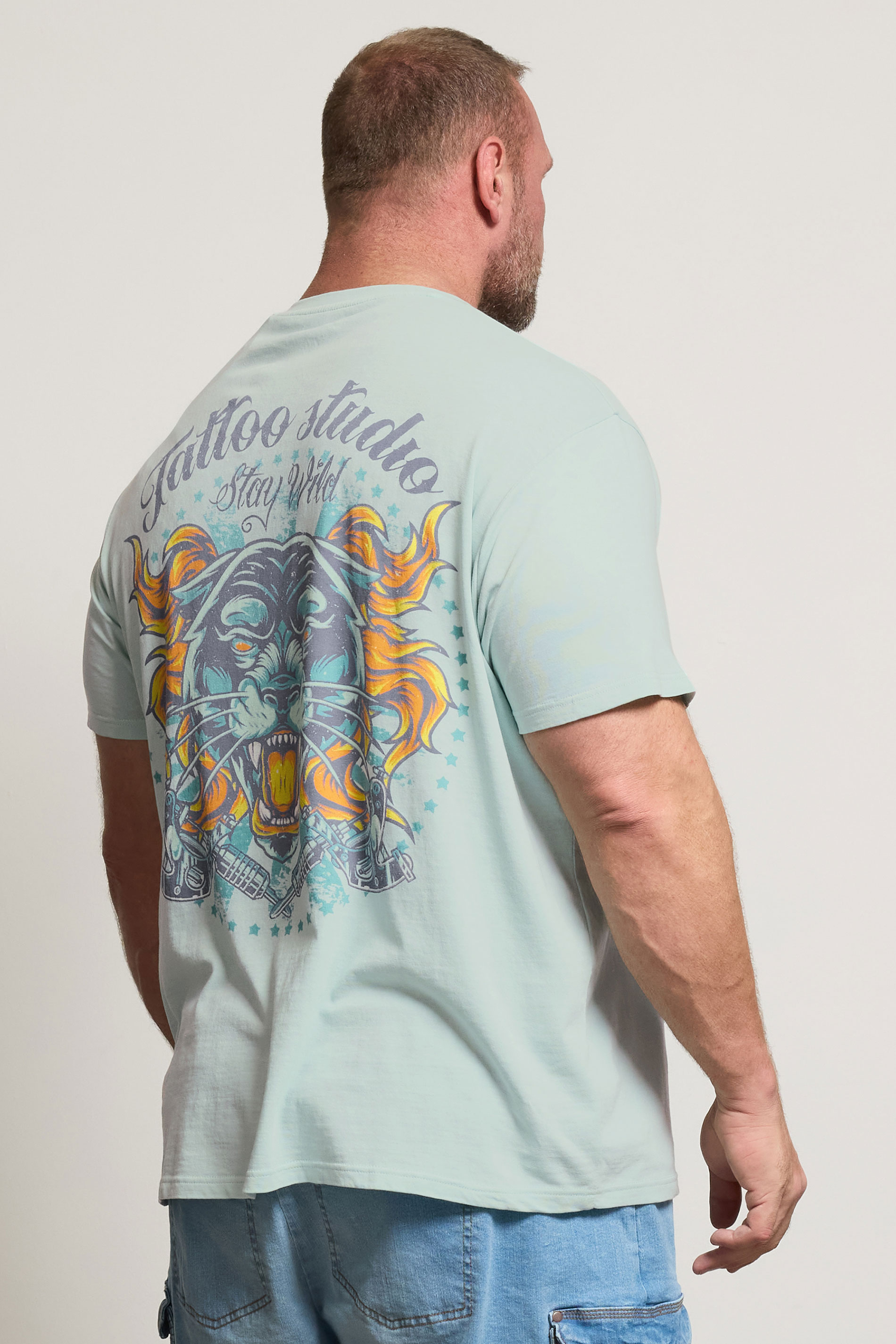 BadRhino Big & Tall Light Blue Acid Wash Tiger Graphic T-Shirt | BadRhino 3