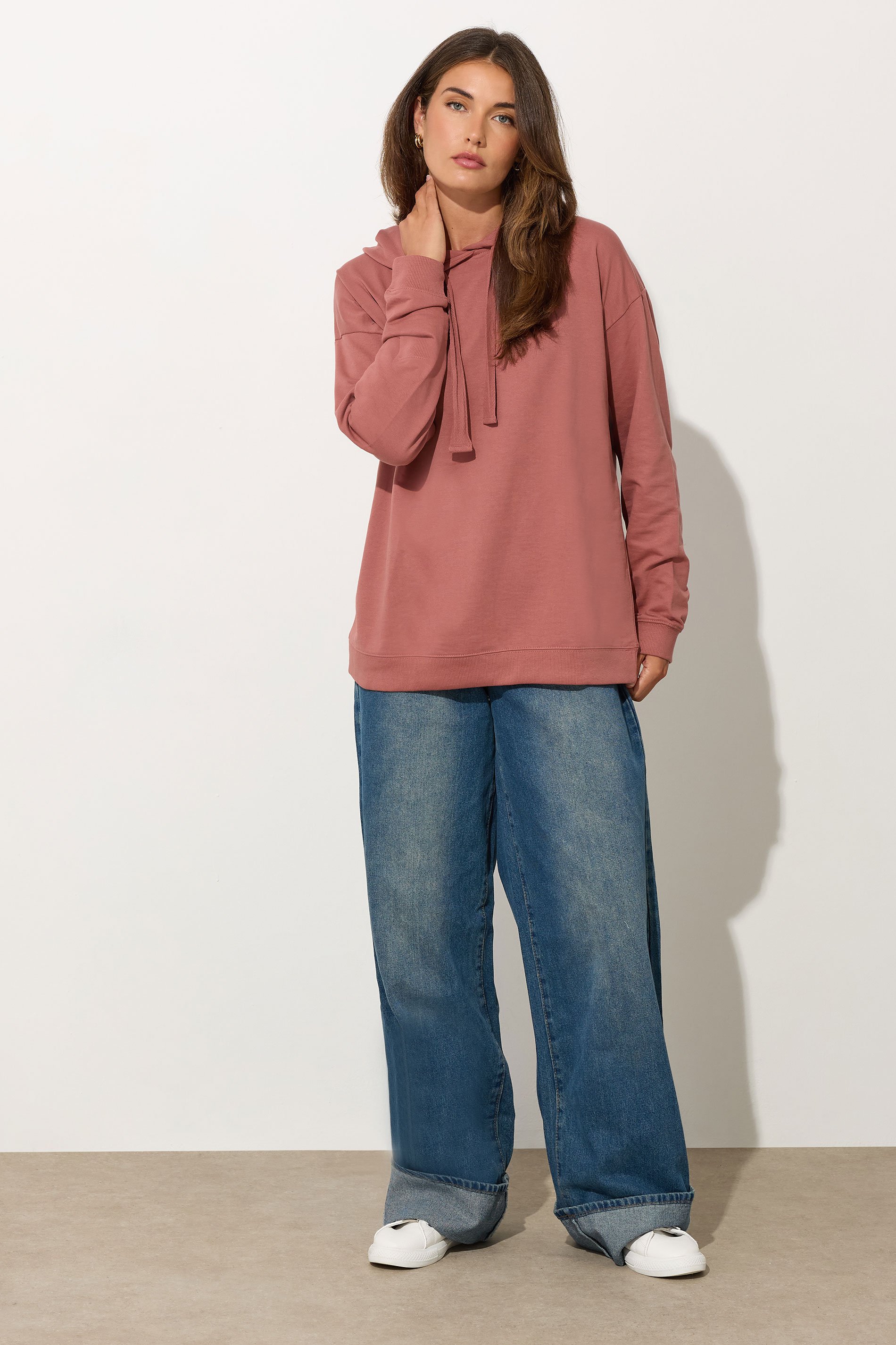 LTS Tall Coral Pink Jersey Drawcord Hoodie | Long Tall Sally 7