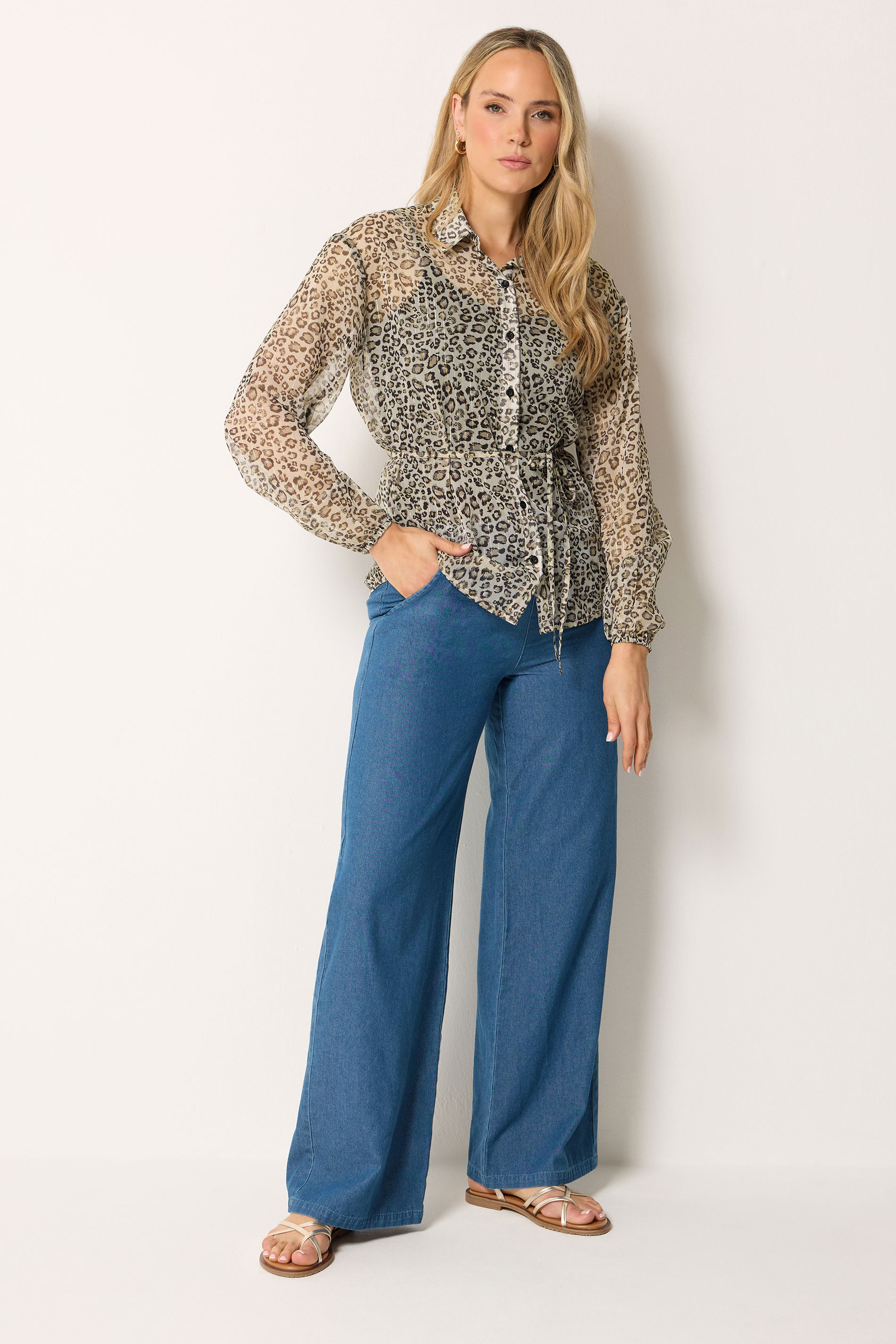 LTS Tall Women's Natural Brown Leopard Chiffon Shirt | Long Tall Sally 1