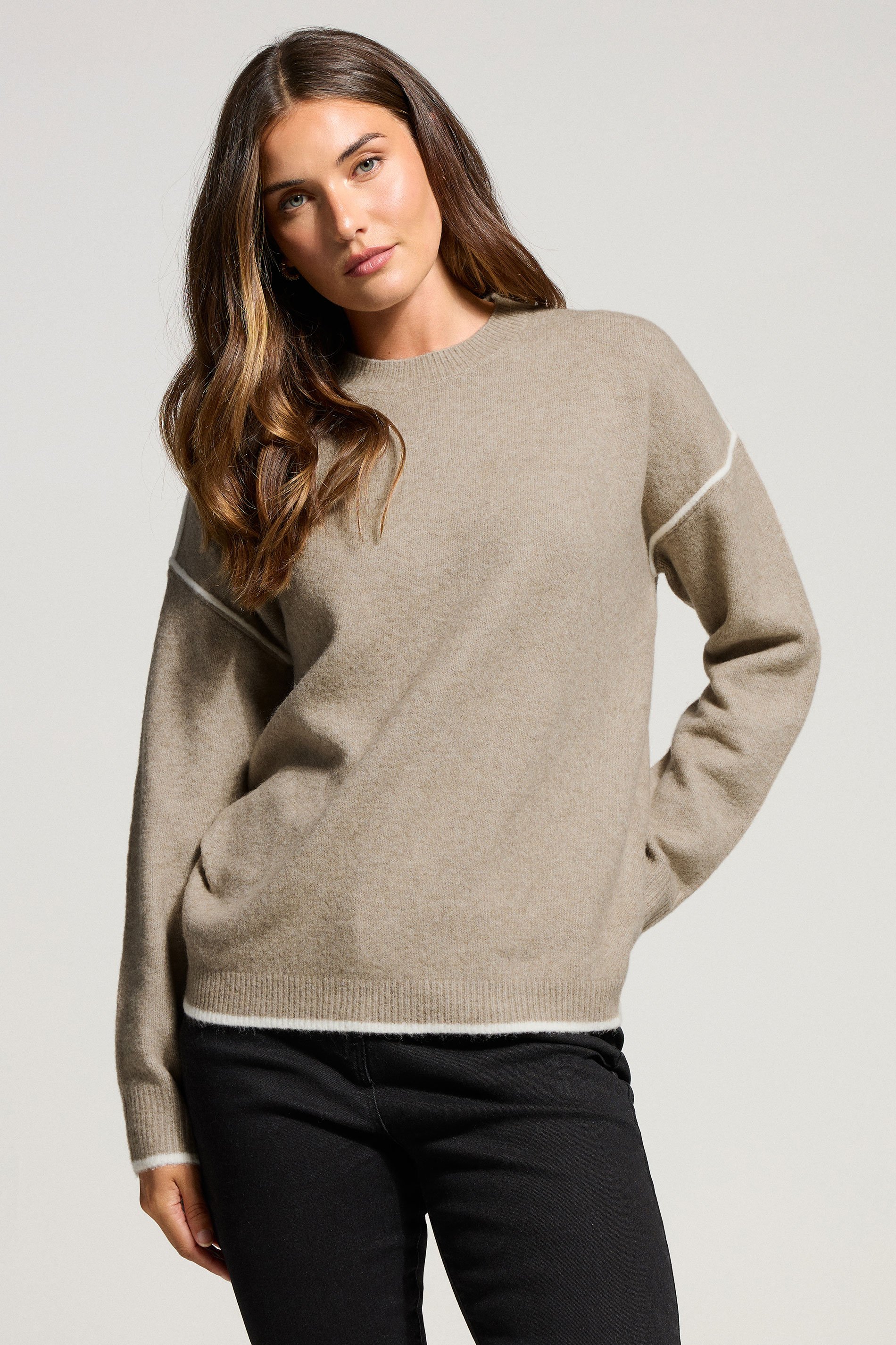 LTS Tall Natural Brown Contrast Piping Jumper | Long Tall Sally 2