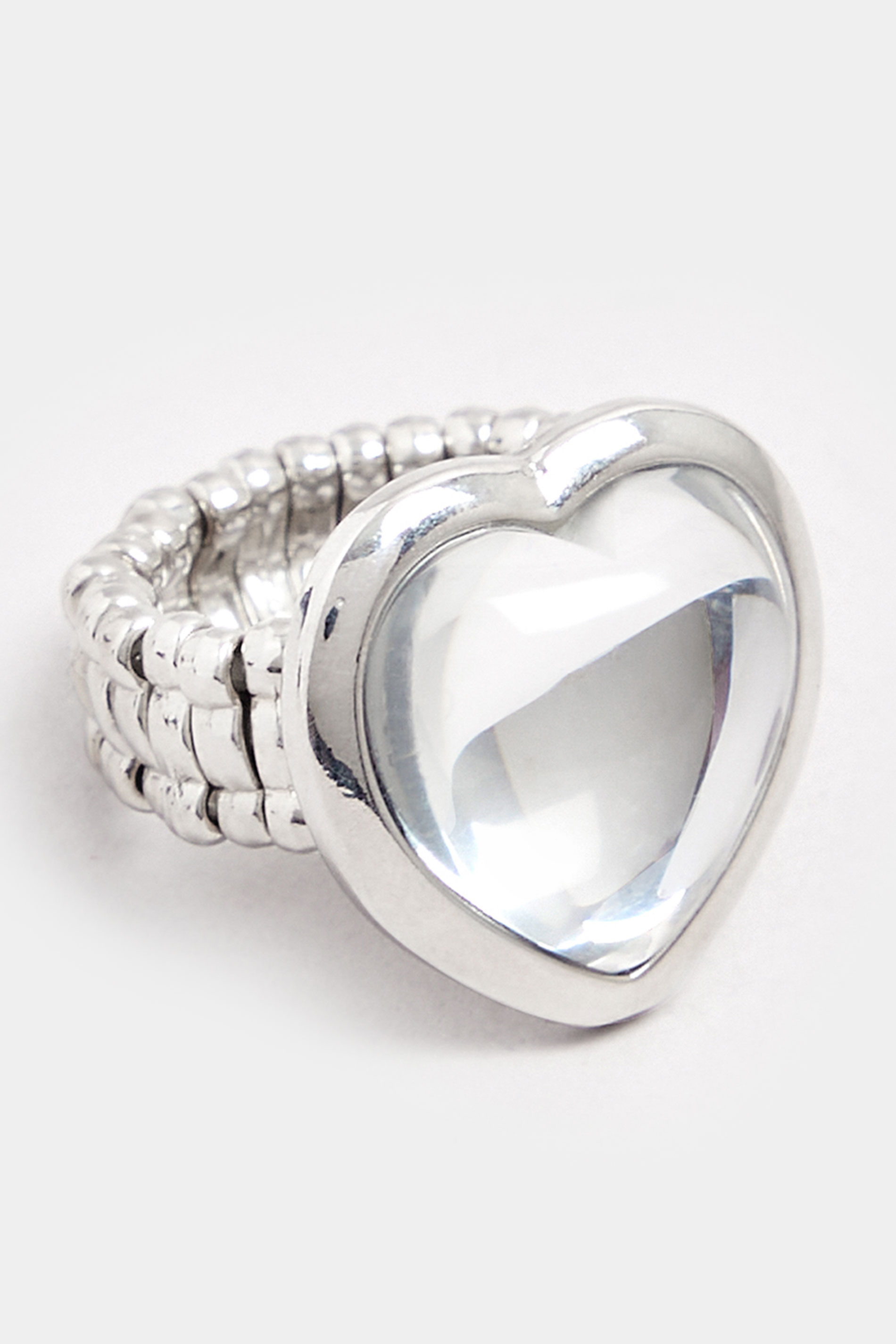 Silver Tone Diamante Heart Stretch Ring | Yours Clothing 2