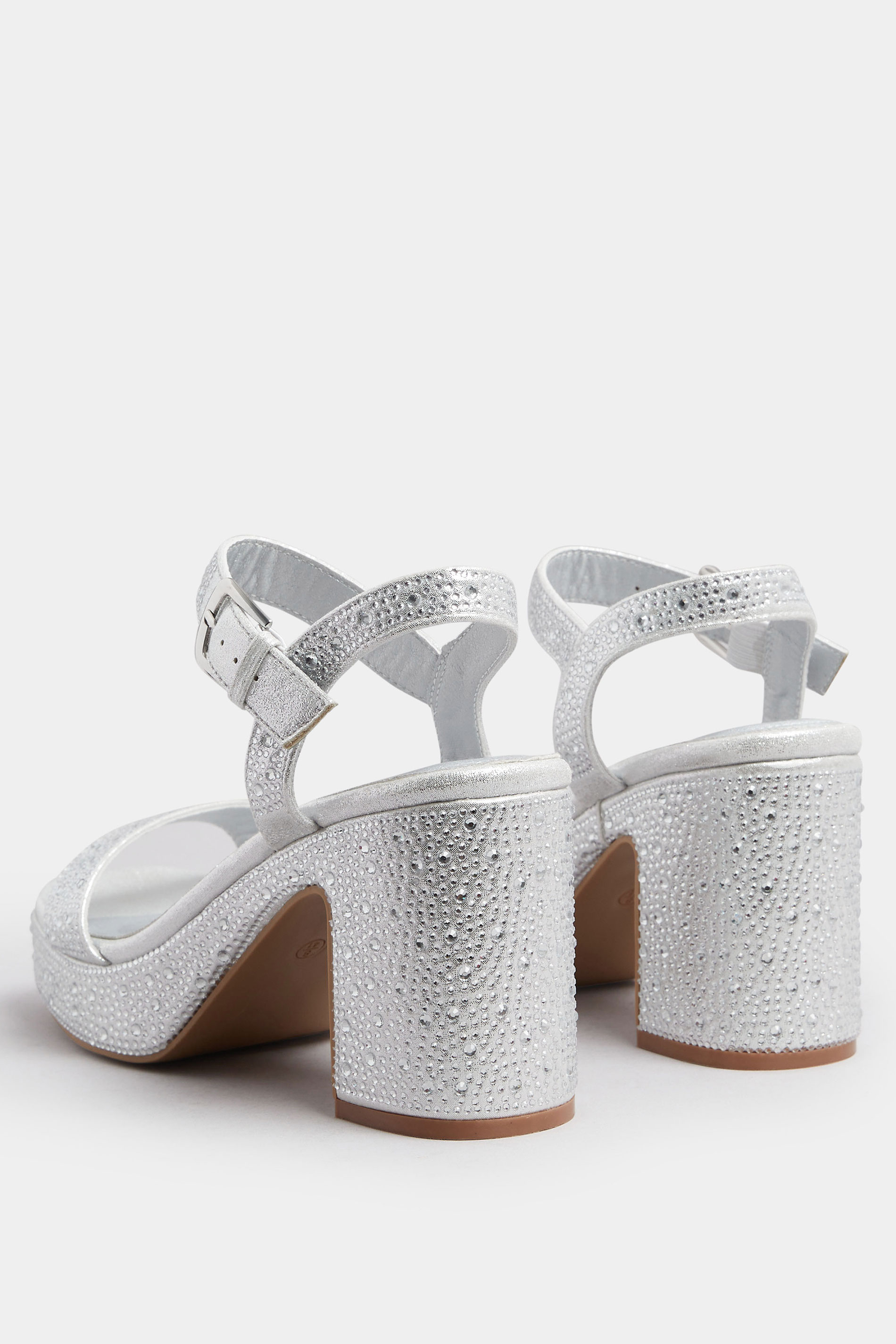 Silver Diamante Platform Block Heels In Wide E Fit | Yours Clothing 4