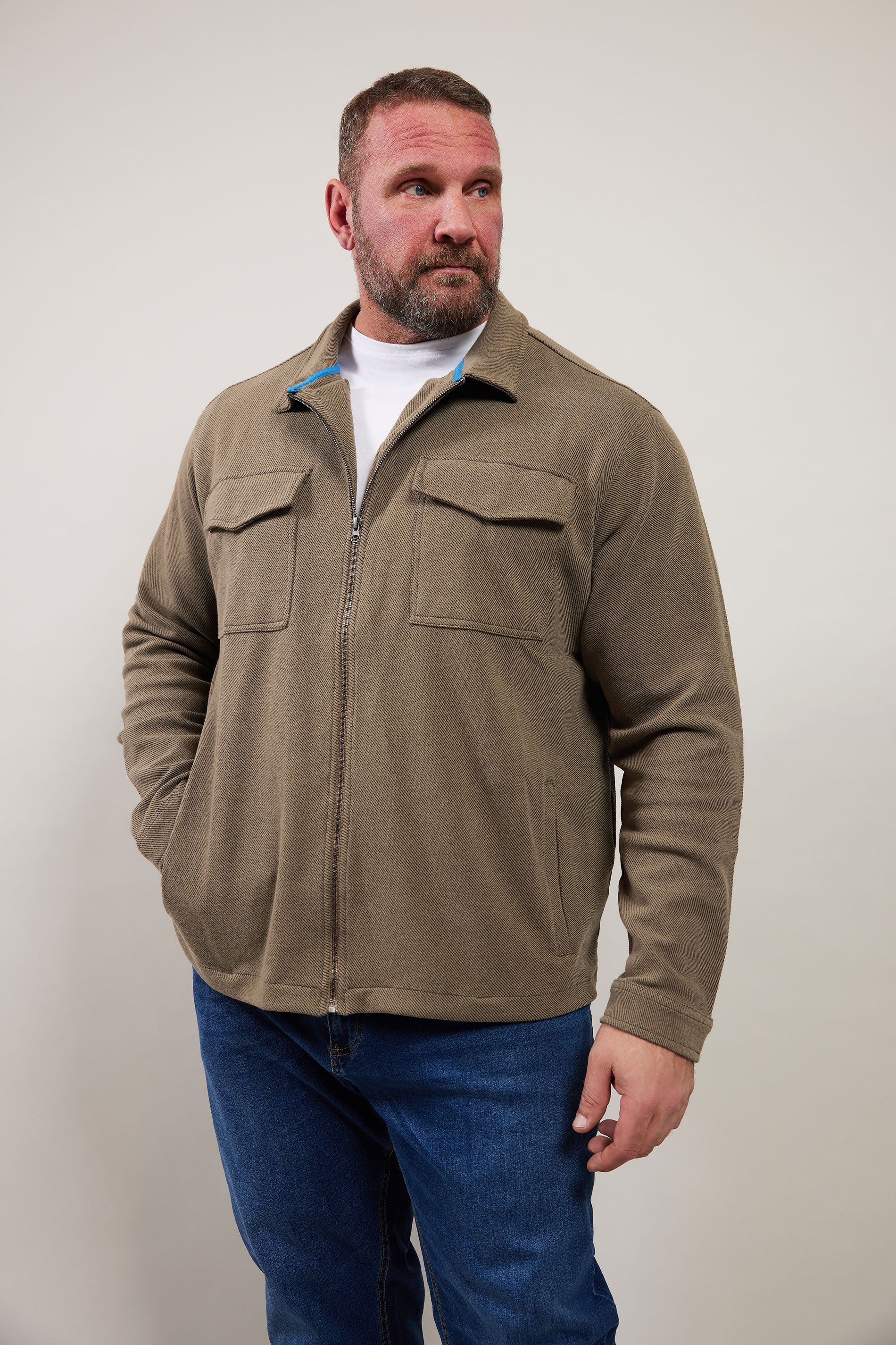 D555 Big & Tall Stone Brown Stretch Zip Through Jacket | BadRhino 1