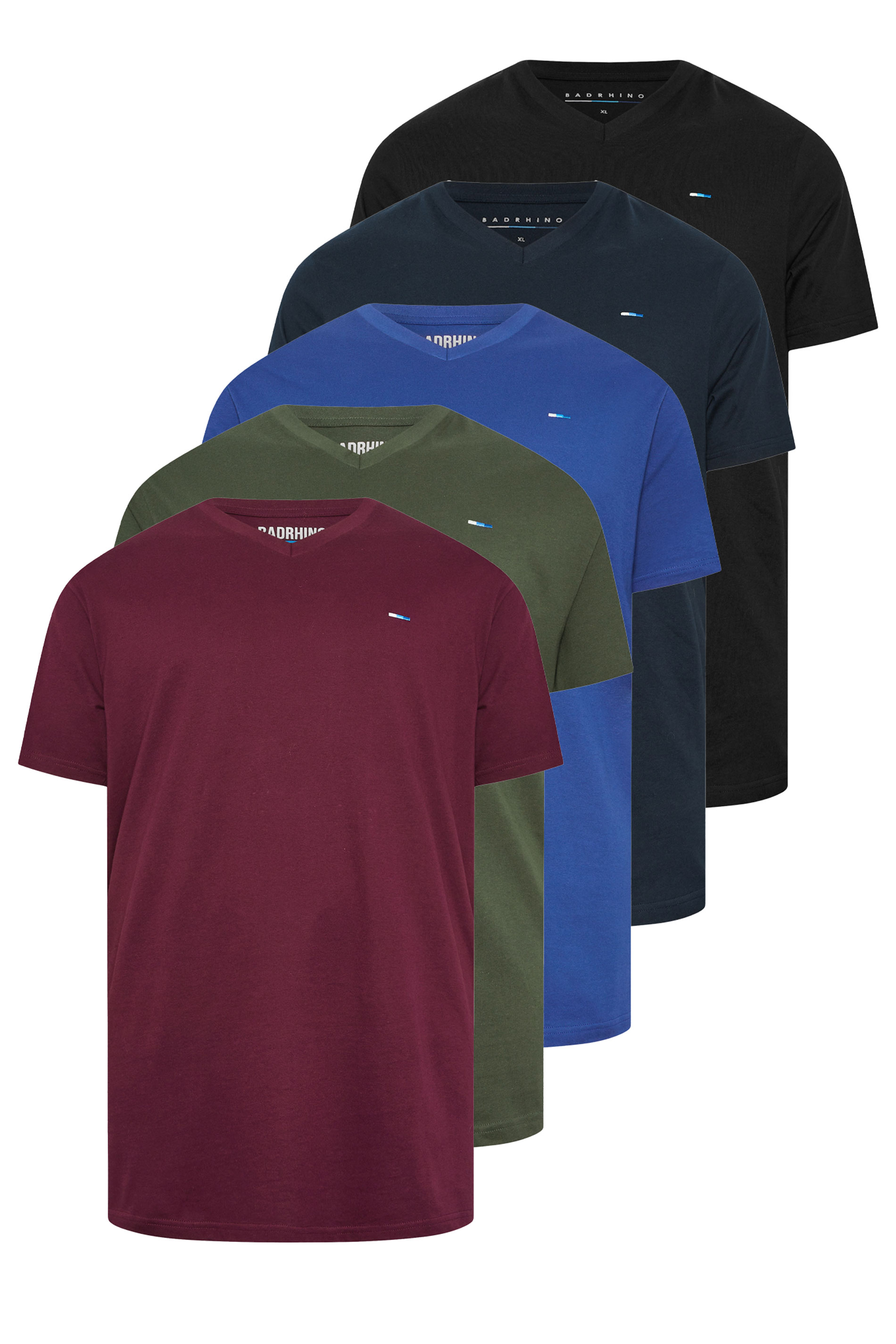 BadRhino Big & Tall Black/Red/Green/Blue/Navy Blue 5 Pack V-Neck T-Shirts | BadRhino 1