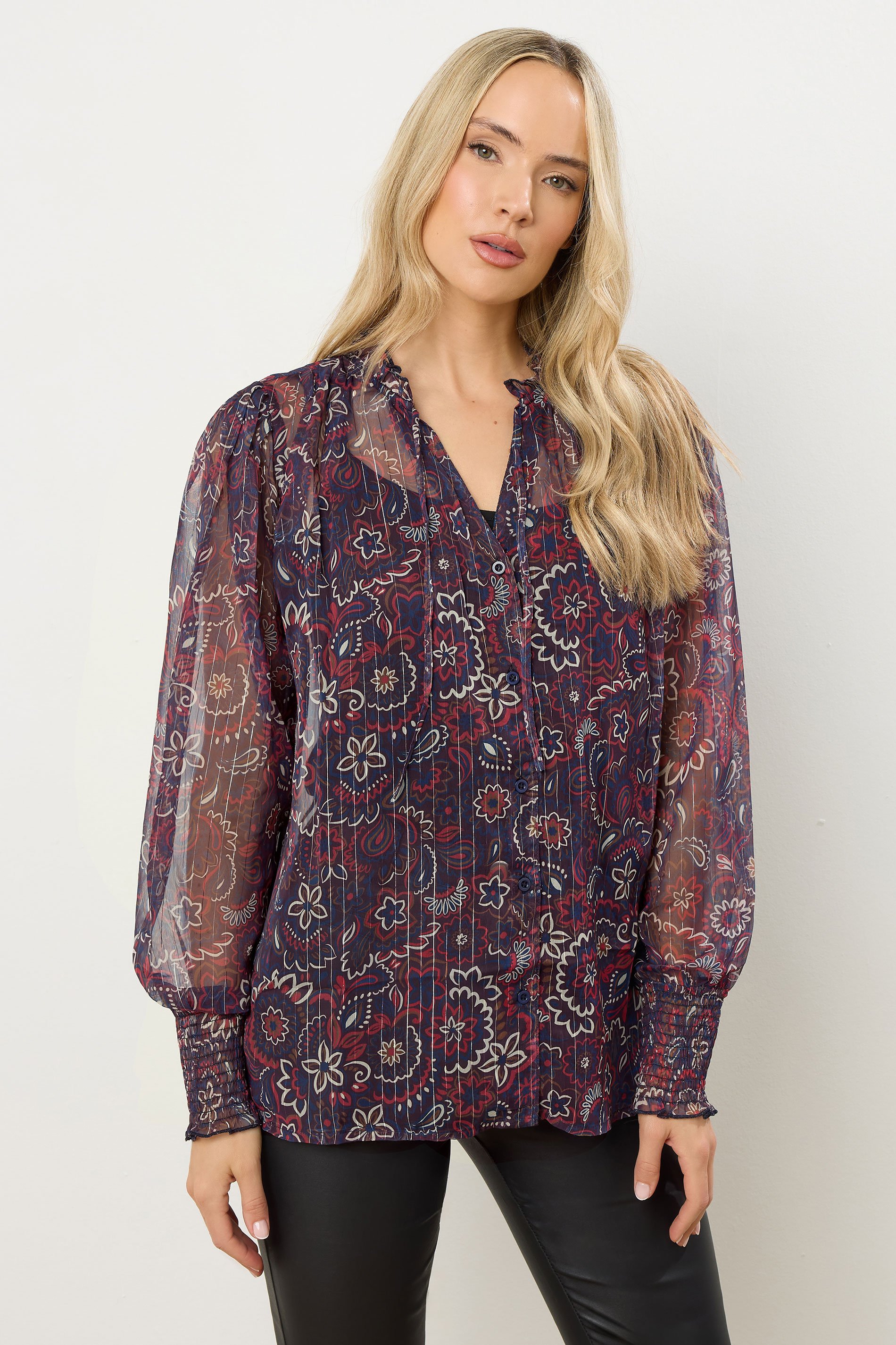 LTS Tall Dark Red Paisley Frill Neck Blouse | Long Tall Sally 2