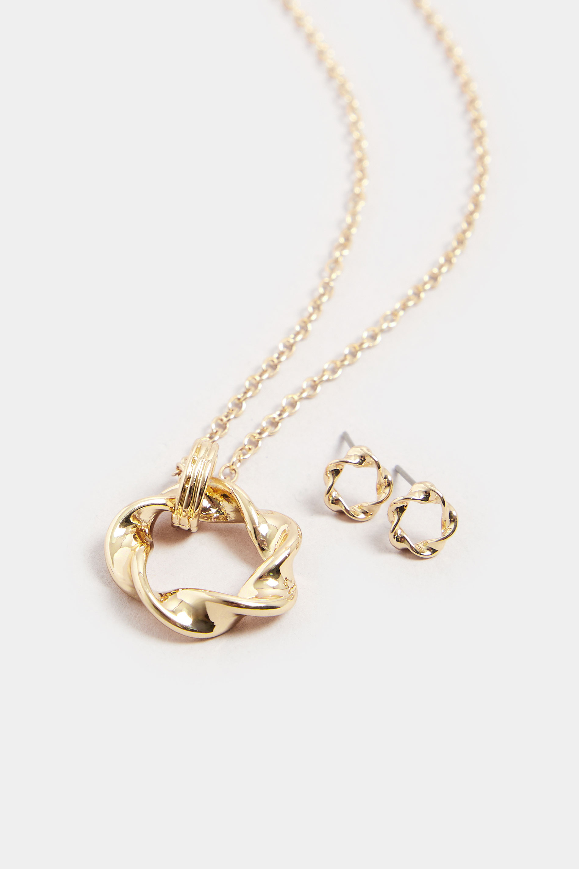 Gold Tone Twist Earrings & Necklace Set | Yours Clothing 3