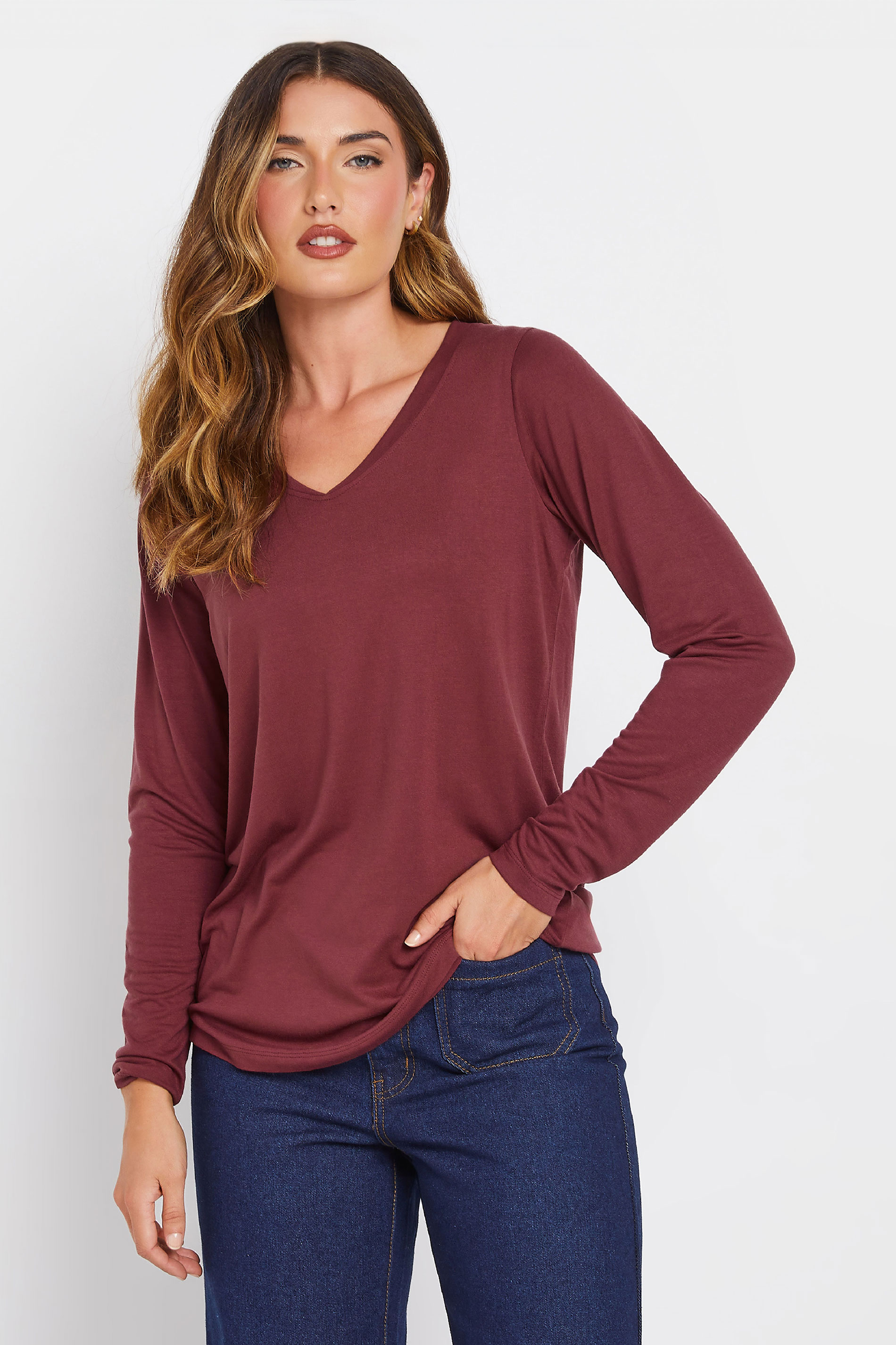 LTS PREMIUM Tall Burgundy Red Long Sleeve V-Neck Top | Long