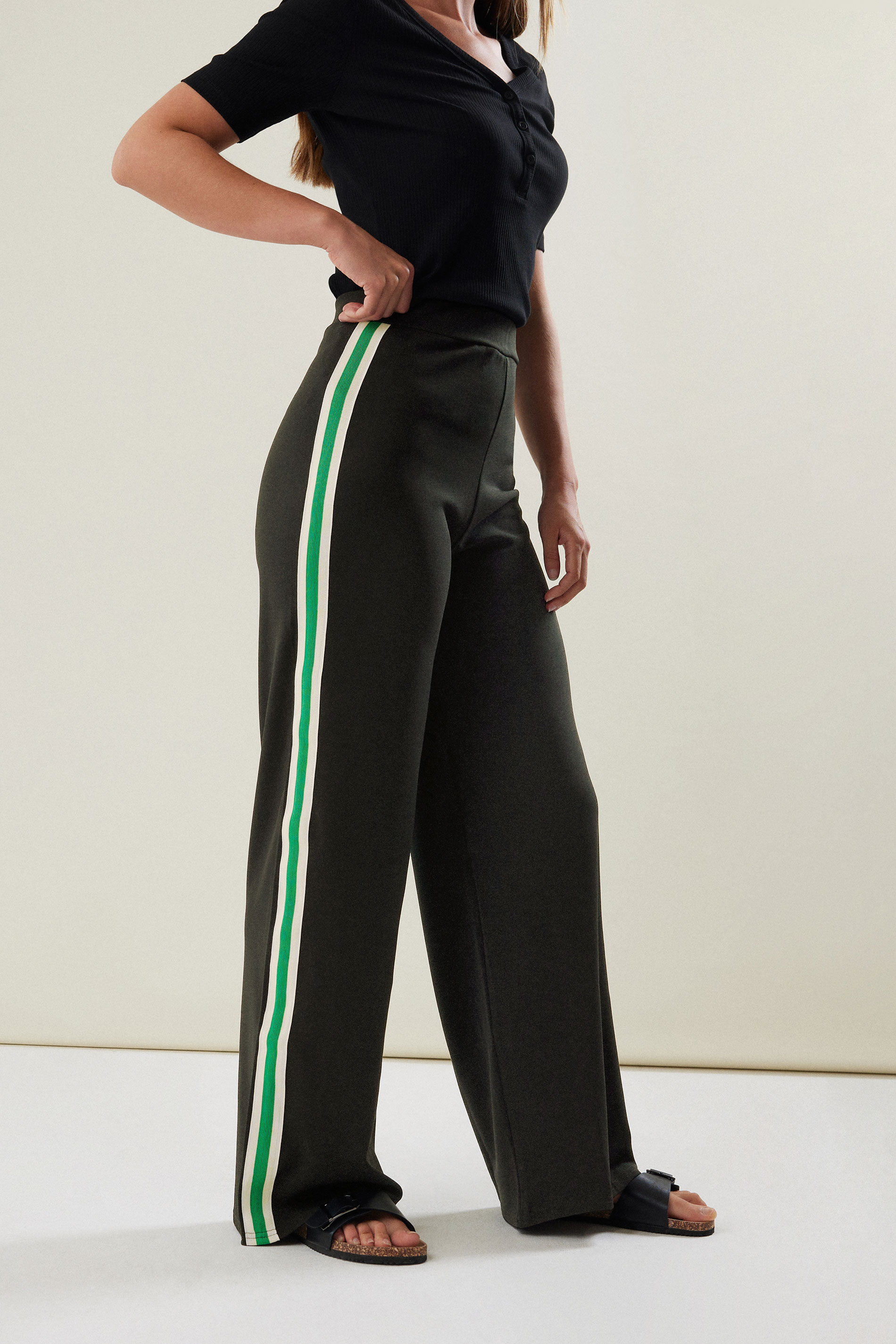 LTS Tall Women's Black & Green Side Stripe Wide Leg Trousers | Long Tall Sally 2