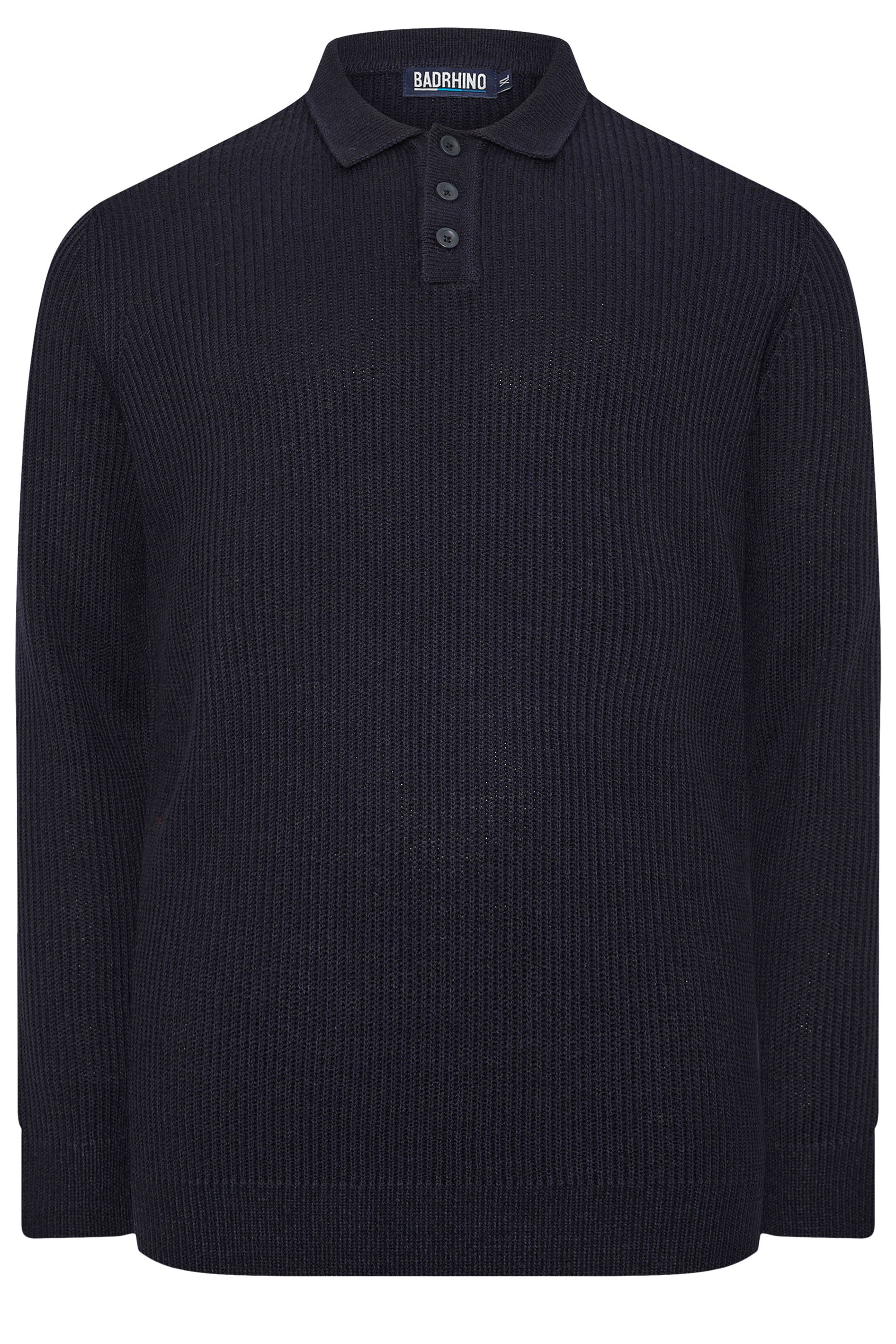 BadRhino Big & Tall Navy Blue Chunky Knit Collared Jumper | BadRhino 6