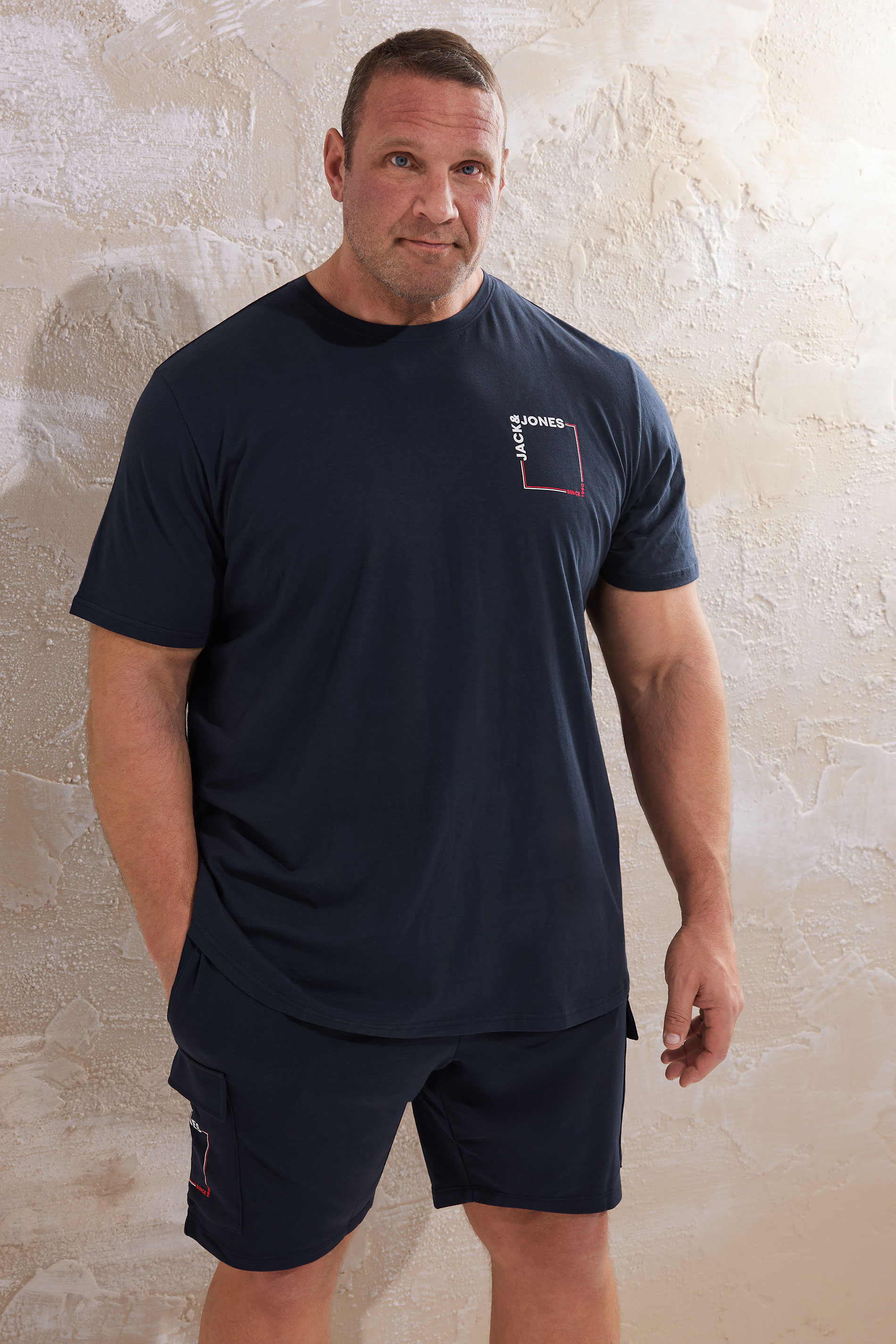 JACK & JONES Big & Tall Navy Blue 'Verner' T-Shirt & Short Set | BadRhino 1