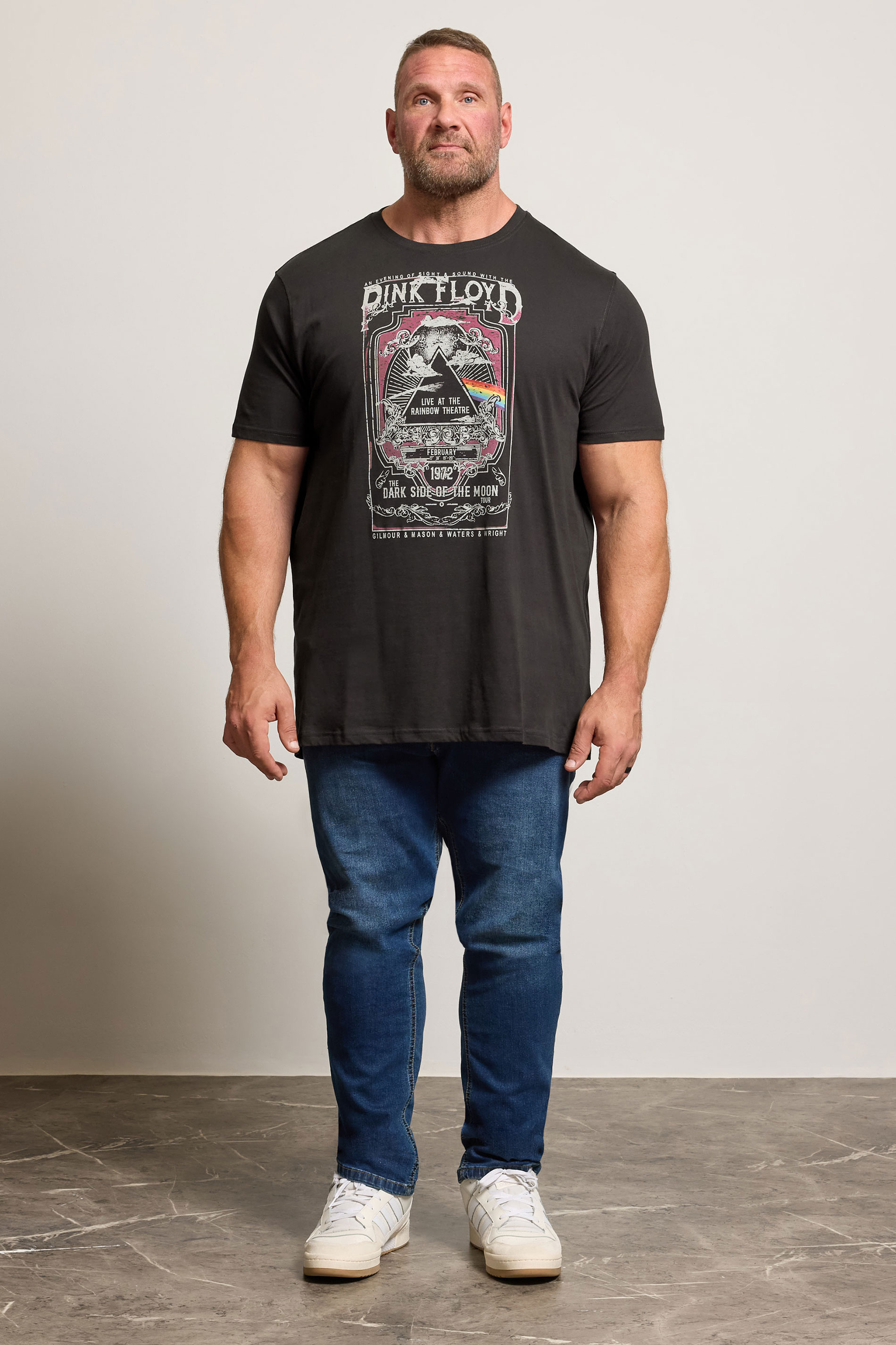 D555 Big & Tall Washed Black Pink Floyd Graphic Print T-Shirt | BadRhino 2