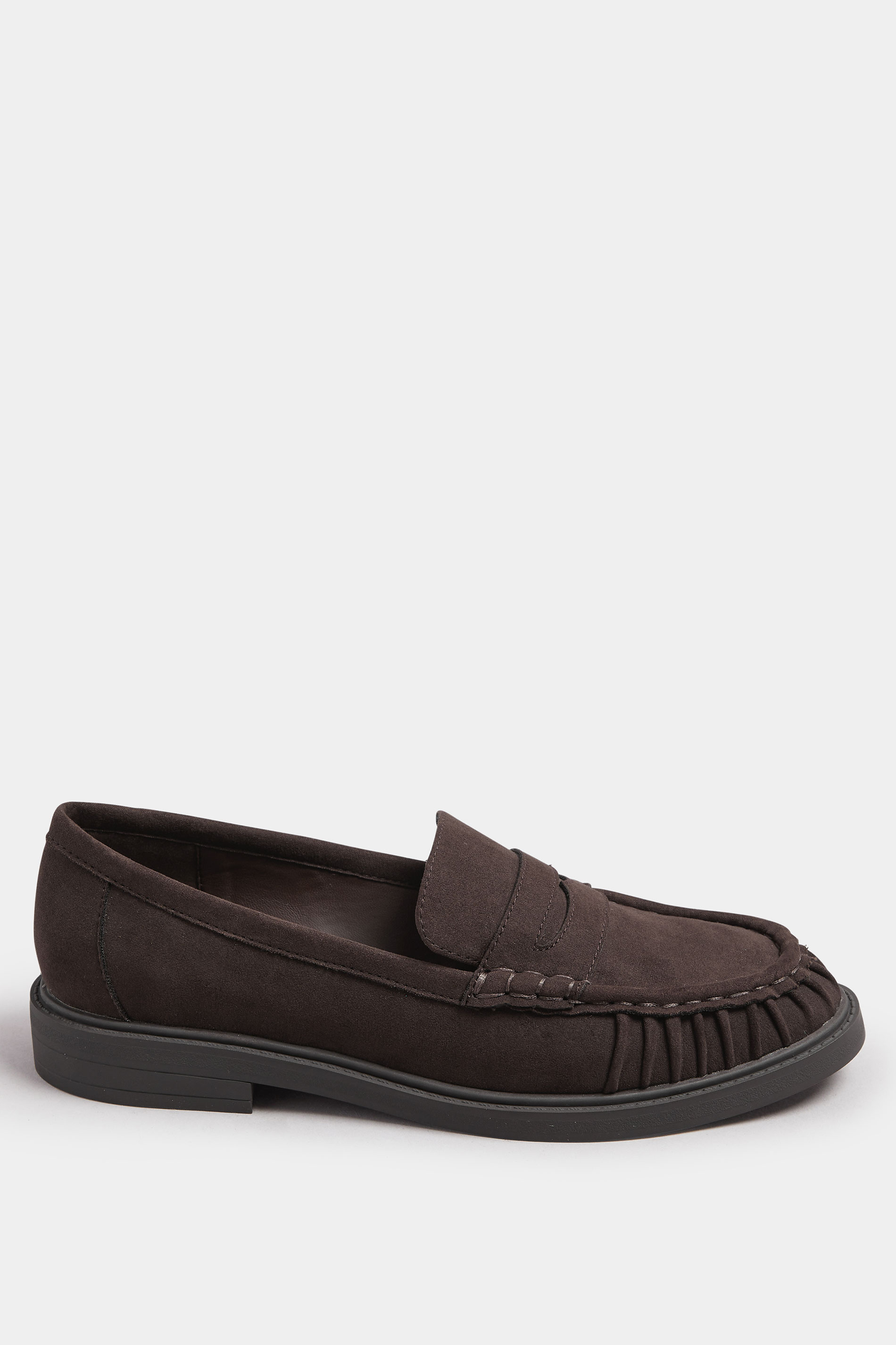 Chocolate Brown Faux Suede Ruched Front Loafers In Extra Wide EEE Fit | Yours Clothing 4
