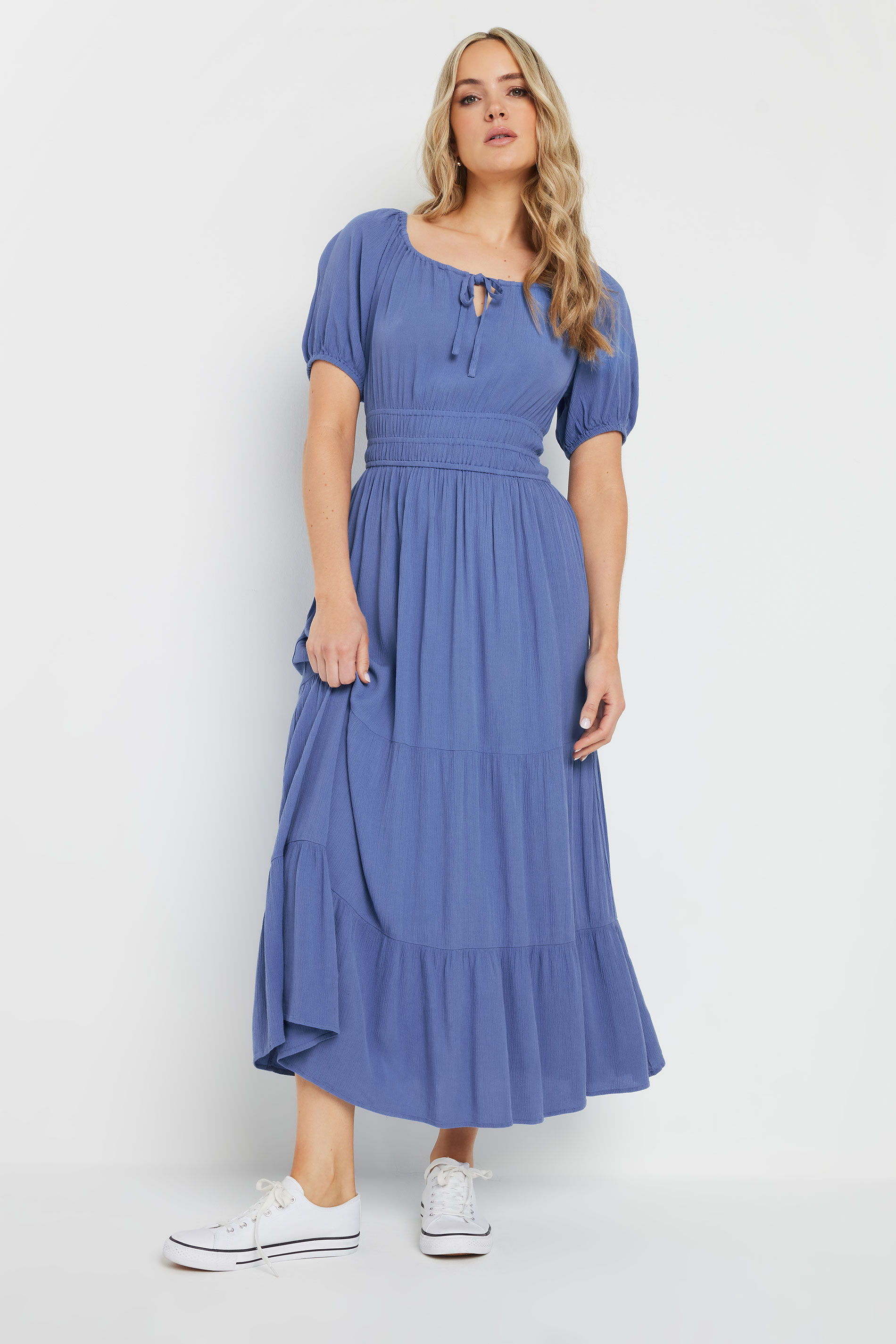 LTS Tall Blue Textured Balloon Sleeve Dress | Long Tall Sally 4