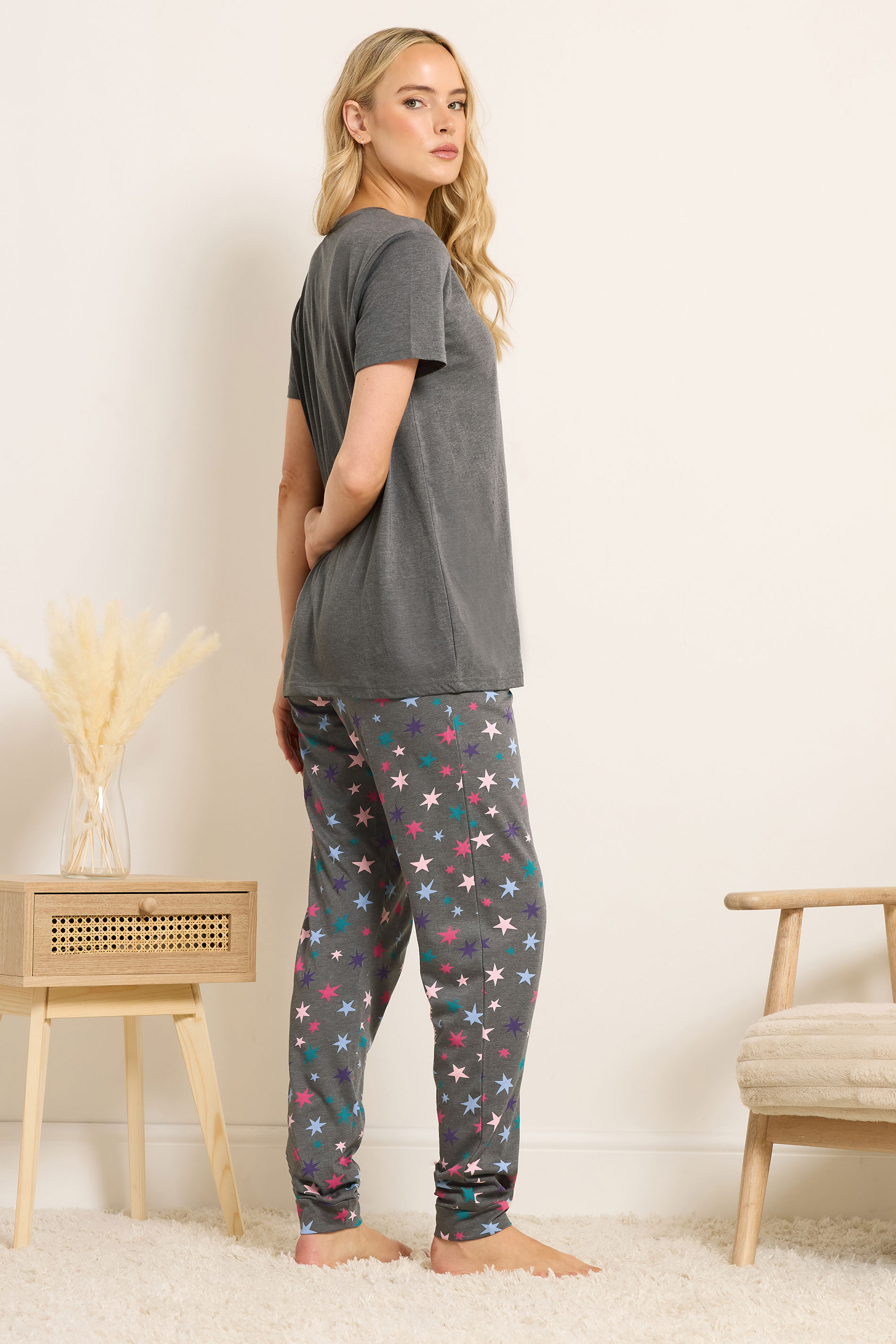 LTS Tall Grey Star Graphic Cuffed Pyjama Set | Long Tall Sally 3