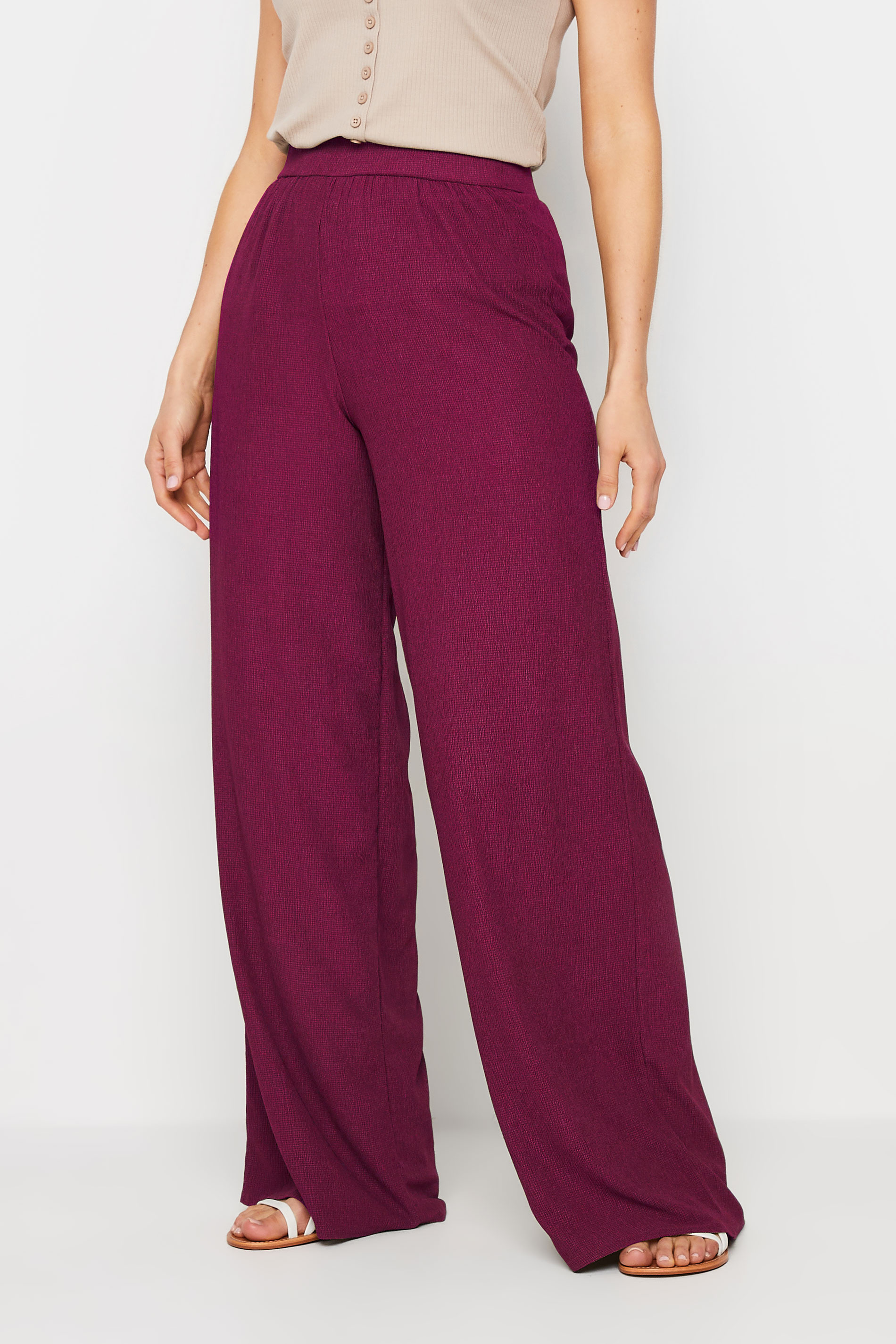 LTS Tall Women's Berry Pink Textured Wide Leg Trousers | Long Tall Sally 2