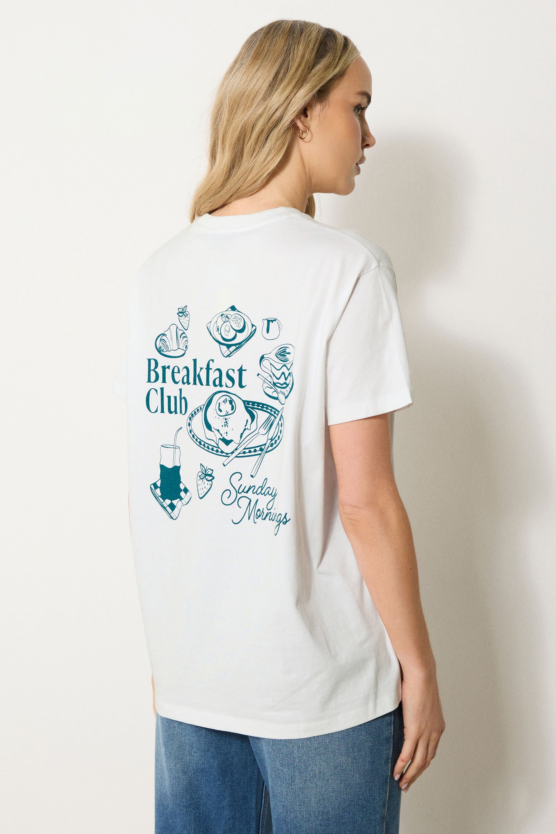 LTS Tall White Cotton 'Breakfast Club' Slogan T-Shirt | Long Tall Sally 3