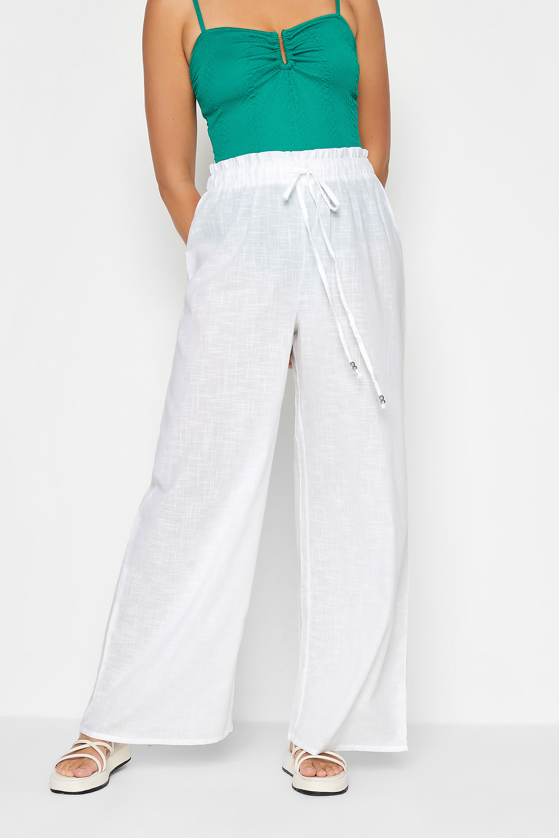 Women Elastic Waist Beach Trousers Yoga Casual Cotton Linen Baggy Wide Leg  Pants | eBay