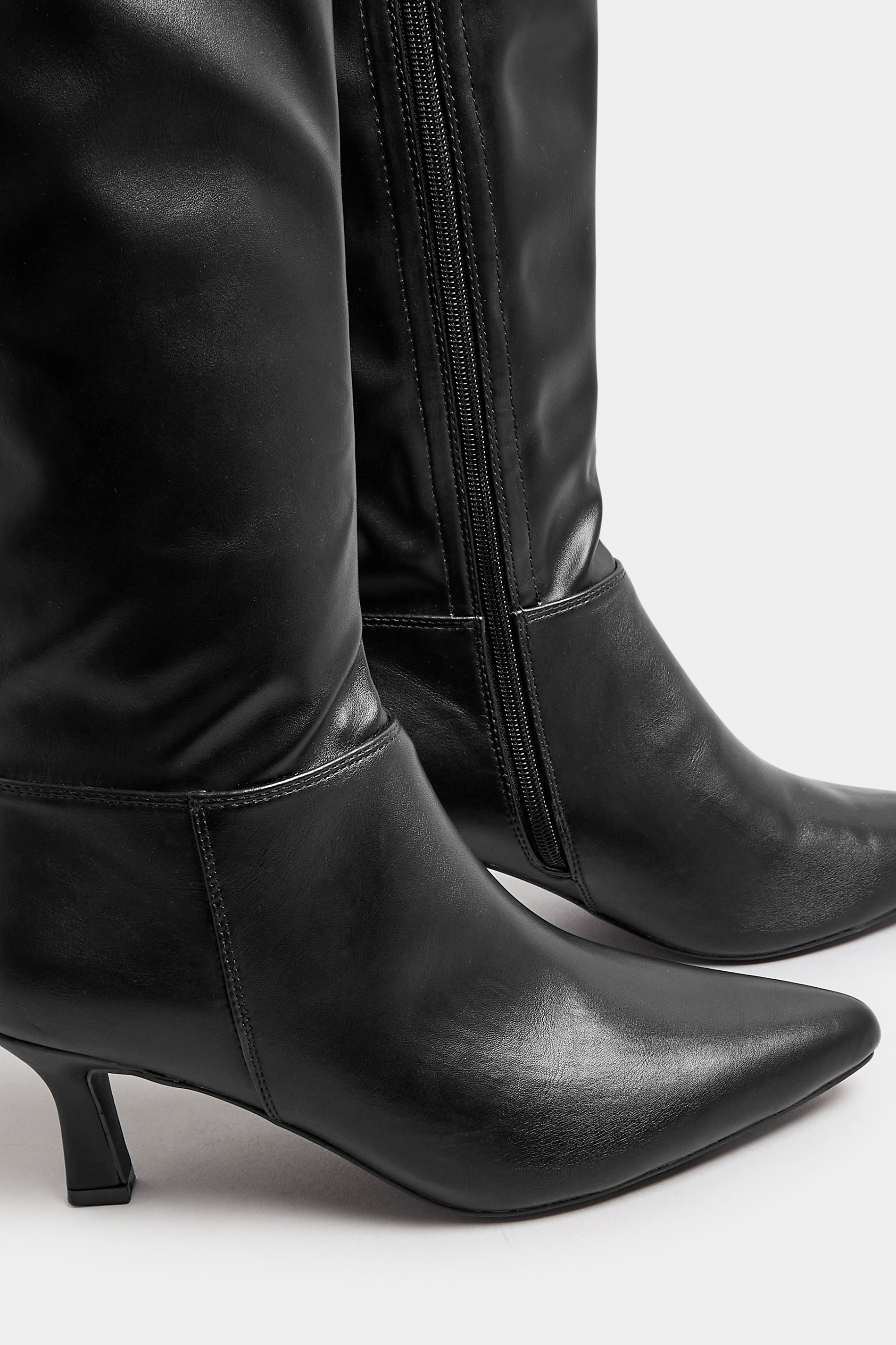Black Faux Leather Knee High Pointed Boots In Extra Wide EEE Fit | Yours Clothing 5