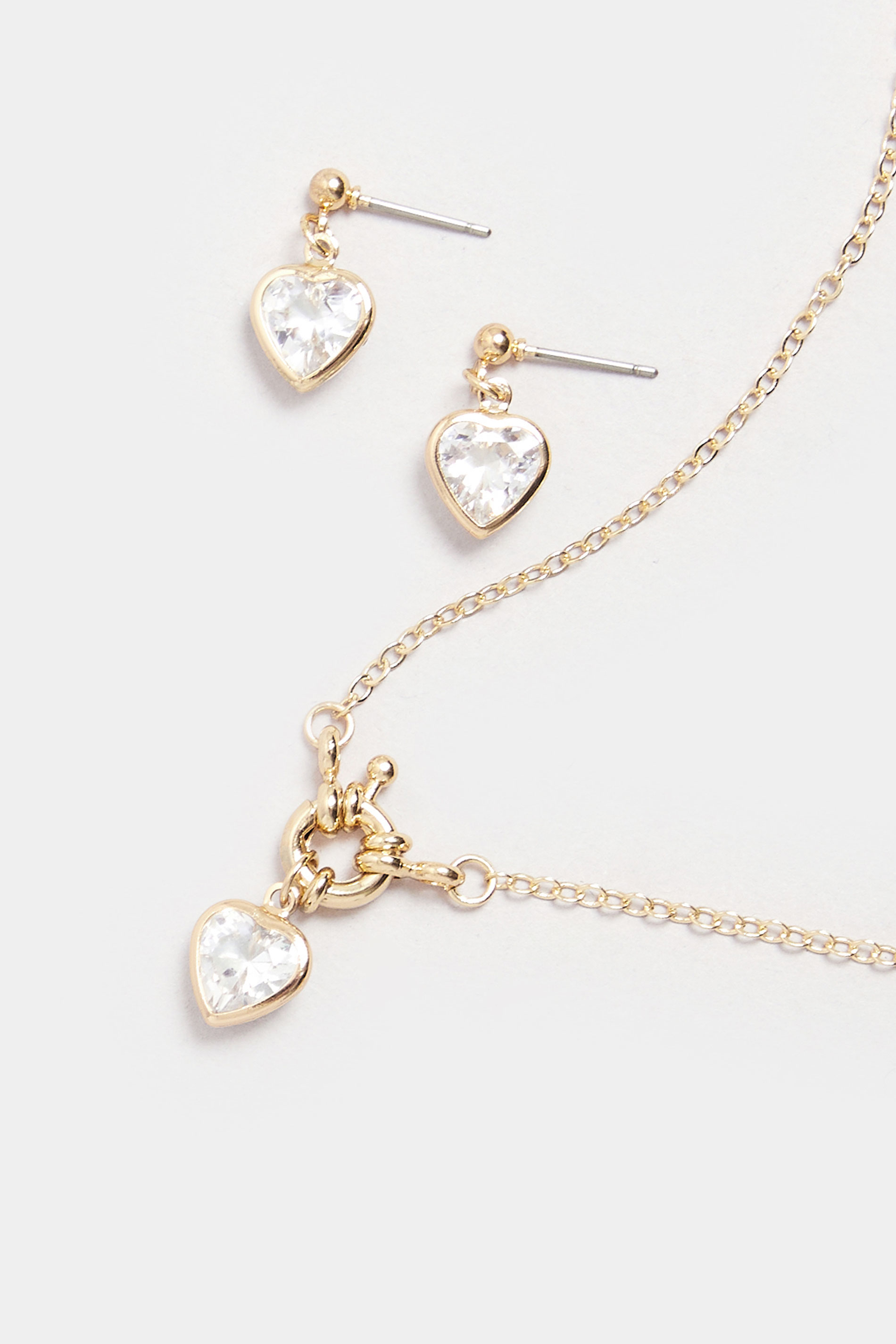 Gold Tone Diamante Heart Earring & Necklace Set | Yours Clothing  3