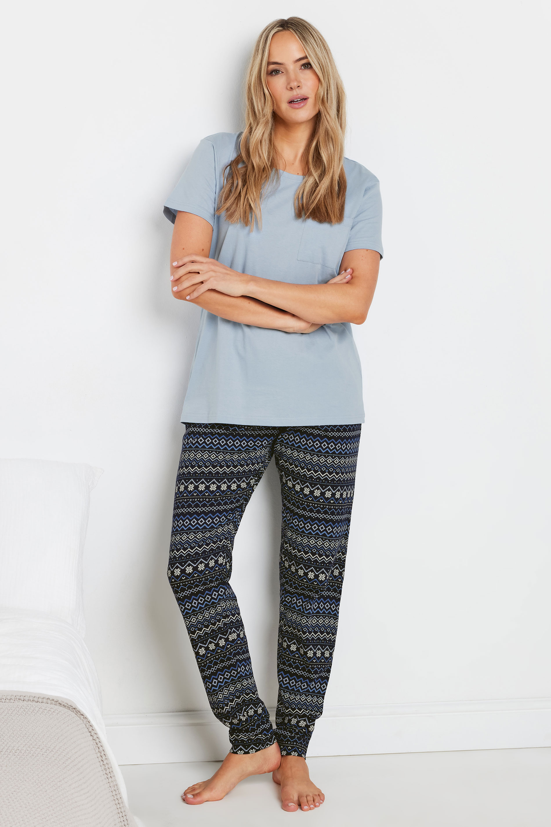 LTS Tall Navy Blue Fairisle Print Short Sleeve Pyjama Set | Long Tall Sally 1