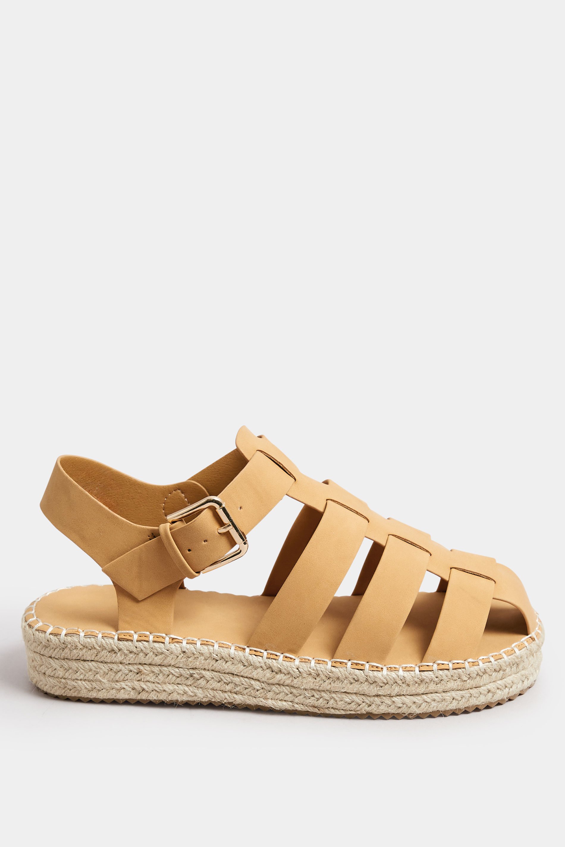 Brown Flatform Gladiator Espadrilles In Extra Wide EEE Fit | Yours Clothing 3