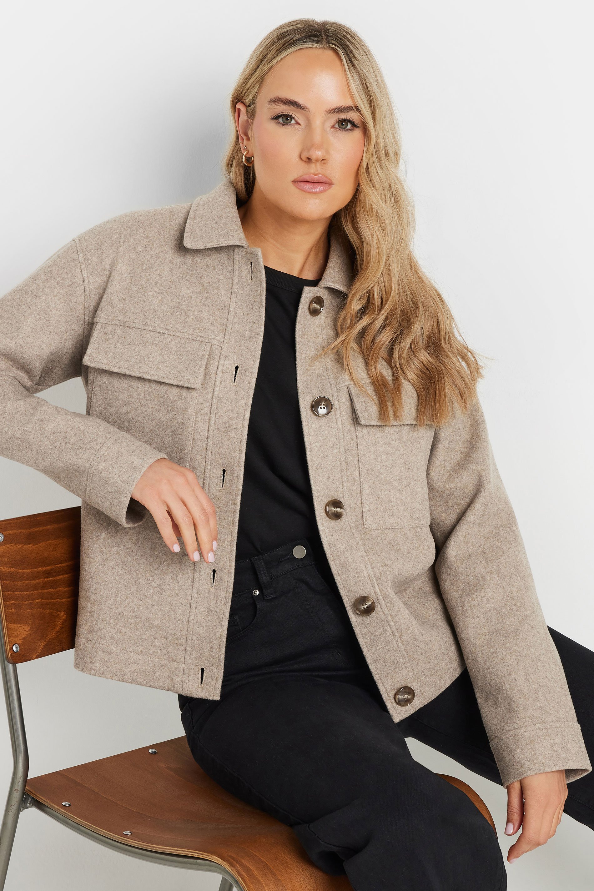 LTS Tall Beige Brown Soft Touch Pocket Jacket | Long Tall Sally 2