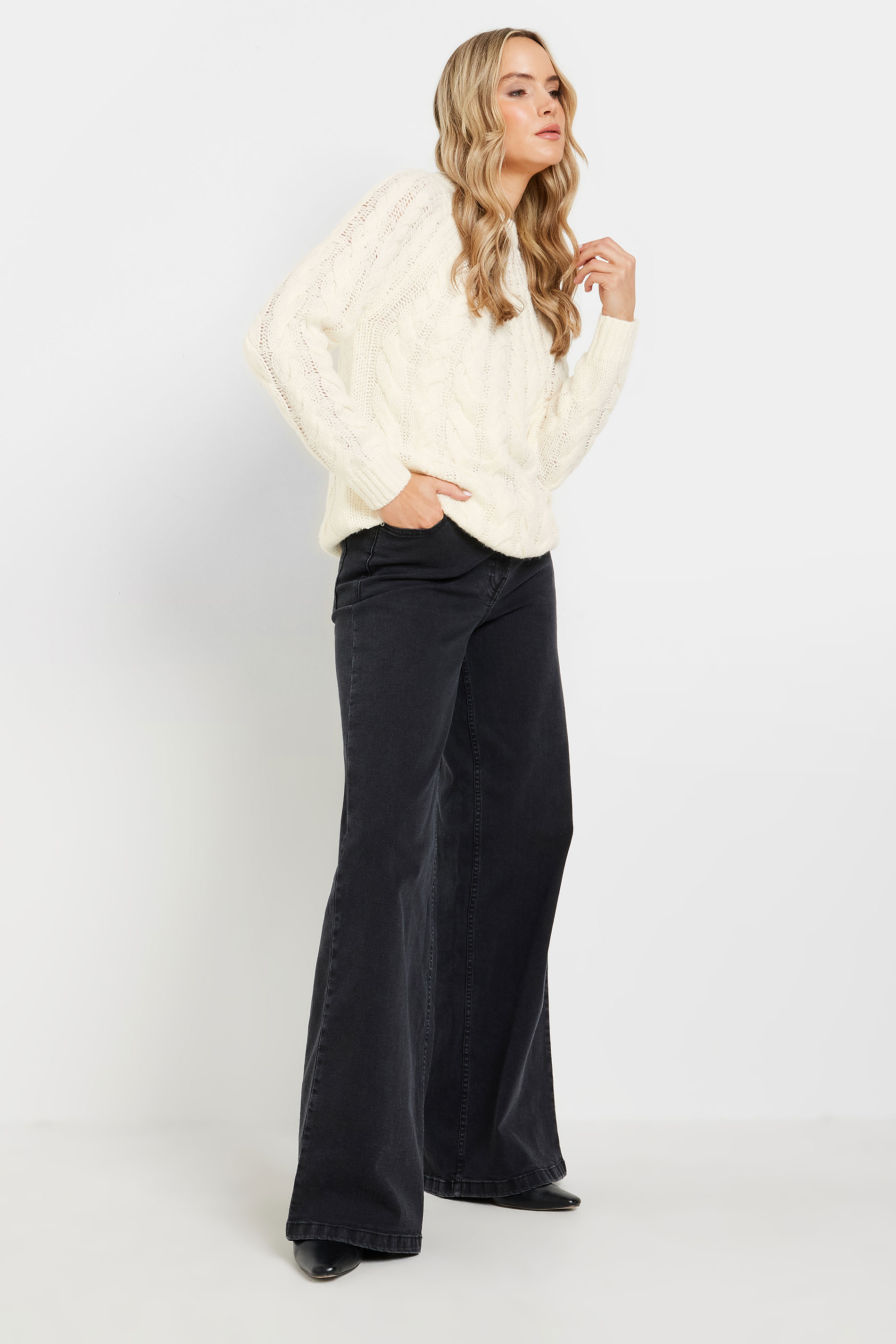 LTS Tall Ivory White Chunky Cable Knit Jumper | Long Tall Sally 3