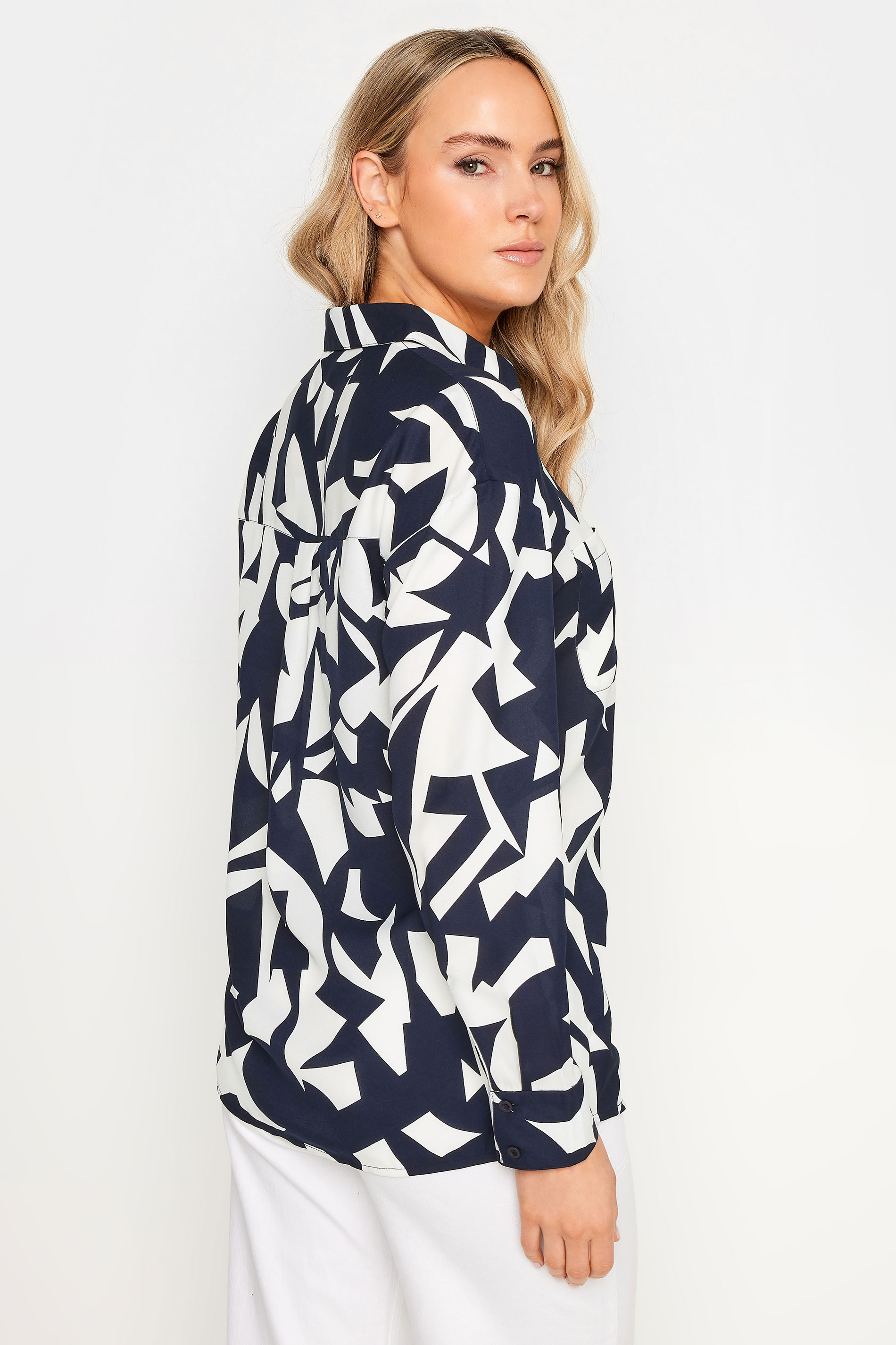 LTS Tall Navy Blue Abstract Print Long Sleeve Shirt | Long Tall Sally 2