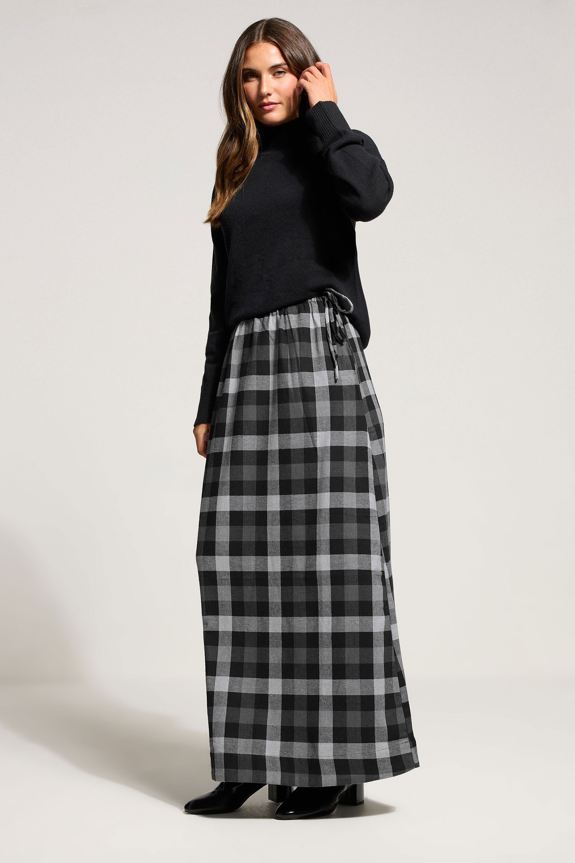 LTS Tall Black Cotton Check Side Tie Maxi Skirt | Long Tall Sally 2