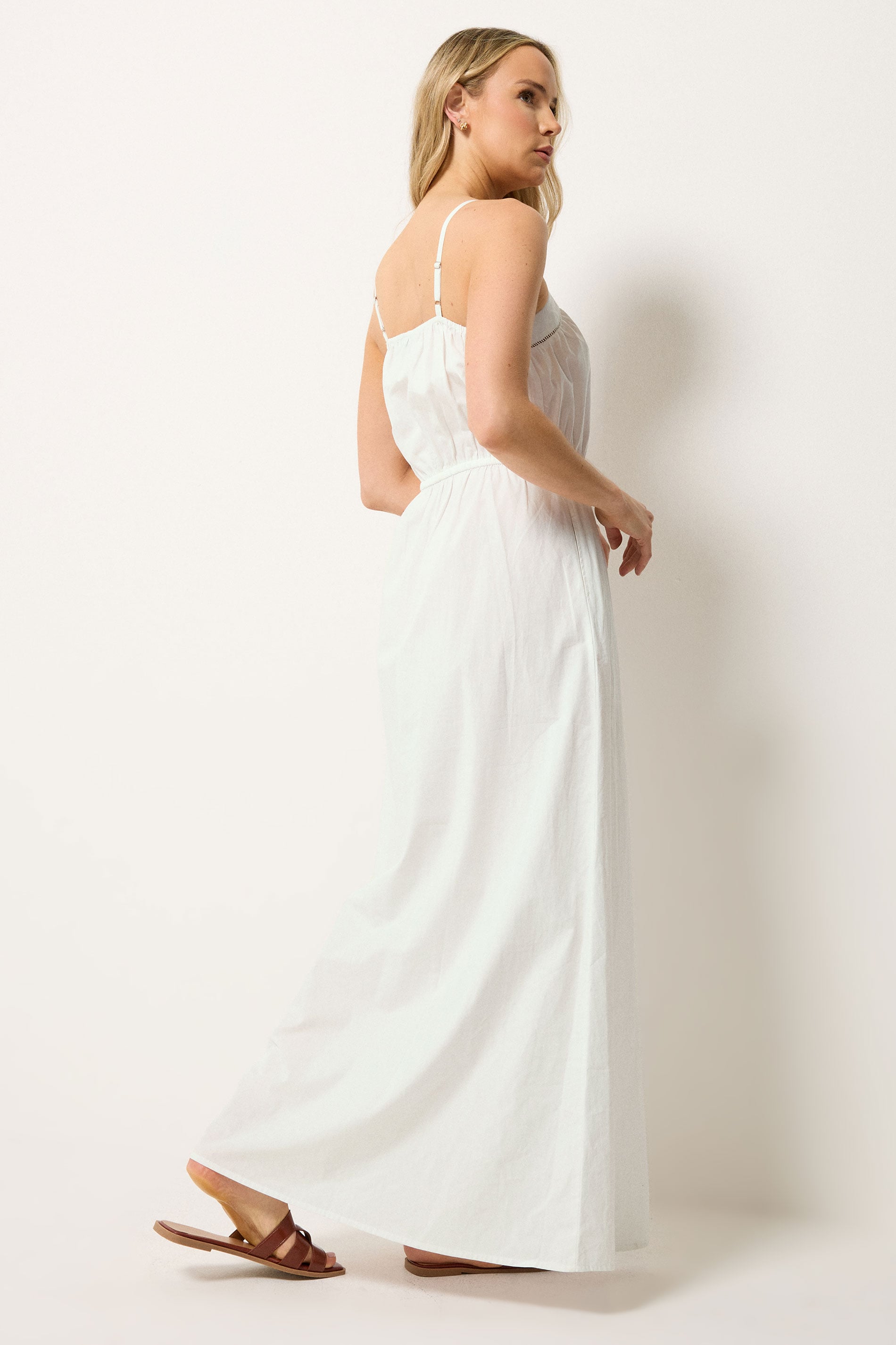 LTS Tall Women's White Tie Waist Cotton Maxi Dress | Long Tall Sally 2